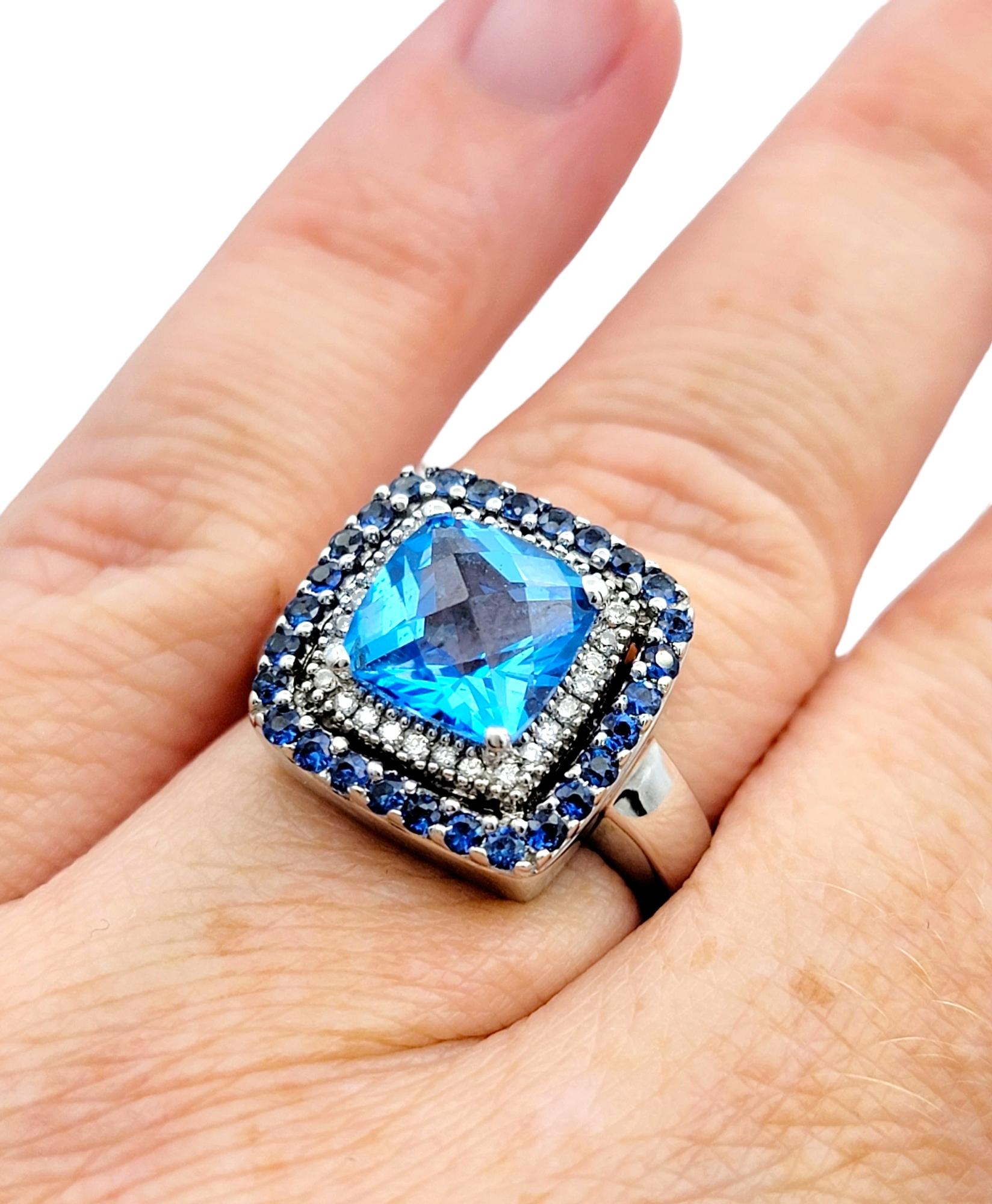 Le Vian Blue Topaz, Sapphire and Diamond Halo Cocktail Ring Set in 14 Karat Gold For Sale 4