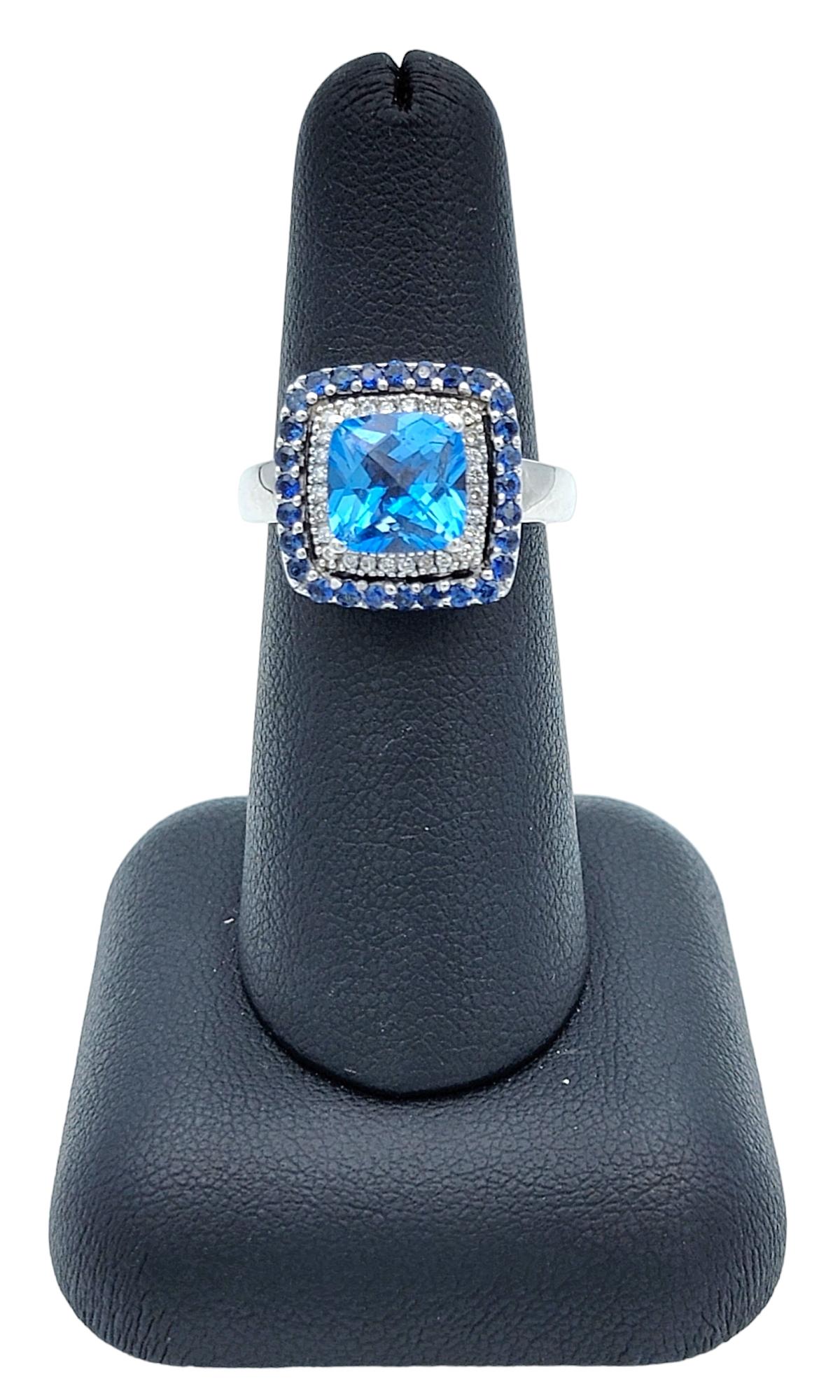 Le Vian Blue Topaz, Sapphire and Diamond Halo Cocktail Ring Set in 14 Karat Gold For Sale 5