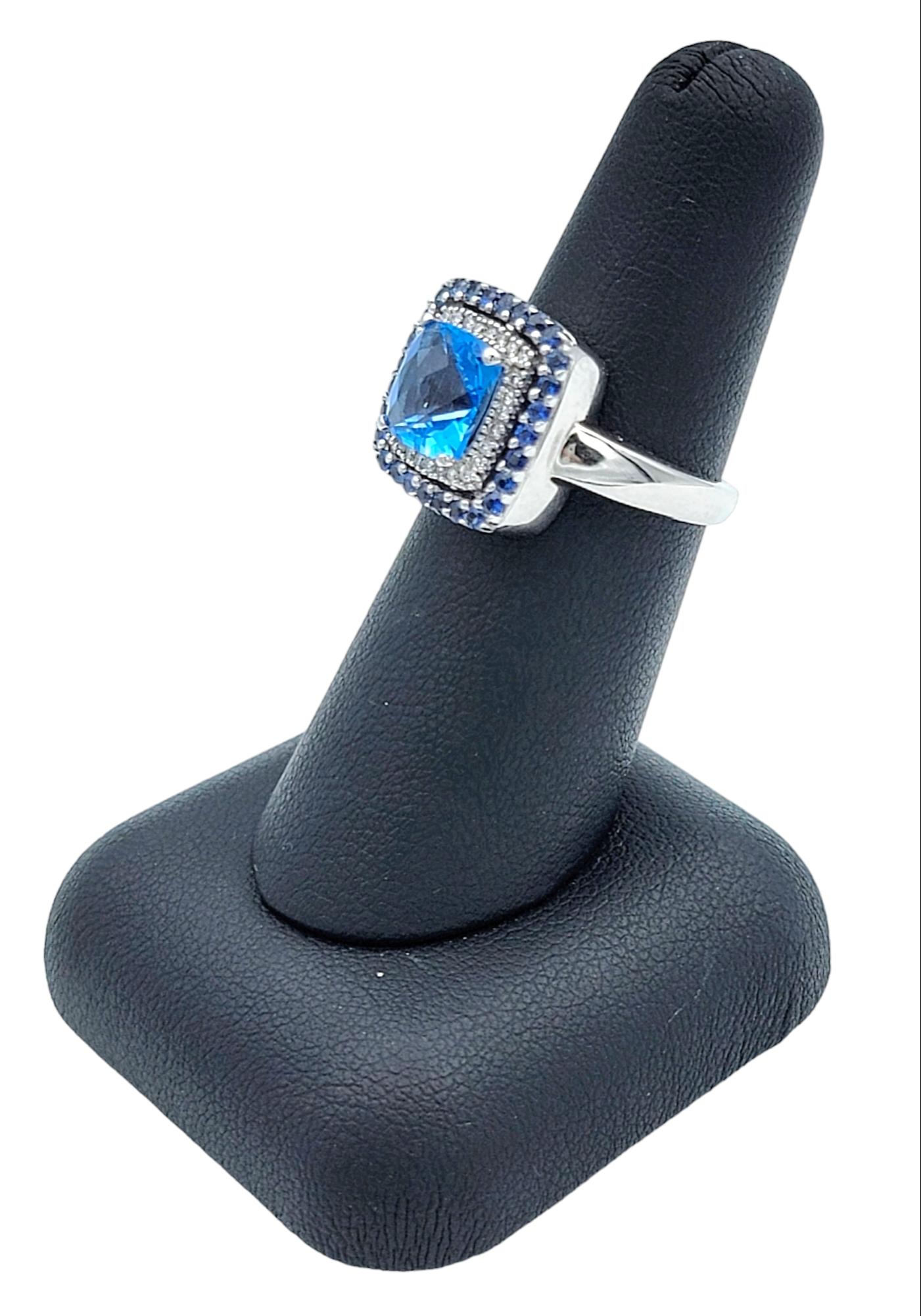 Le Vian Blue Topaz, Sapphire and Diamond Halo Cocktail Ring Set in 14 Karat Gold For Sale 5