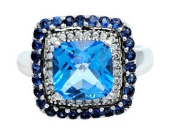 Le Vian Blue Topaz, Sapphire and Diamond Halo Cocktail Ring Set in 14 Karat Gold