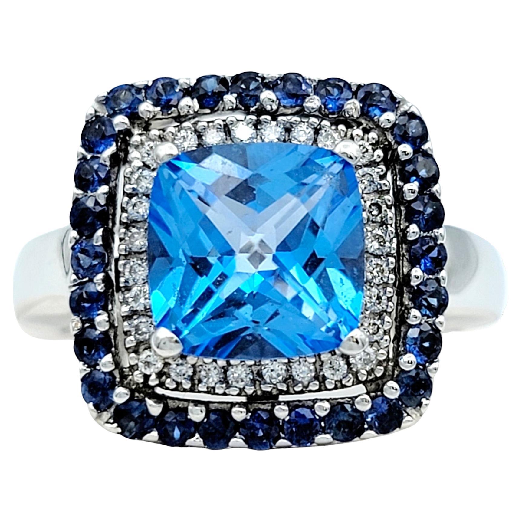 Le Vian Blue Topaz, Sapphire and Diamond Halo Cocktail Ring Set in 14 Karat Gold For Sale