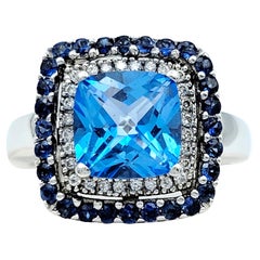 Le Vian Blue Topaz, Sapphire and Diamond Halo Cocktail Ring Set in 14 Karat Gold