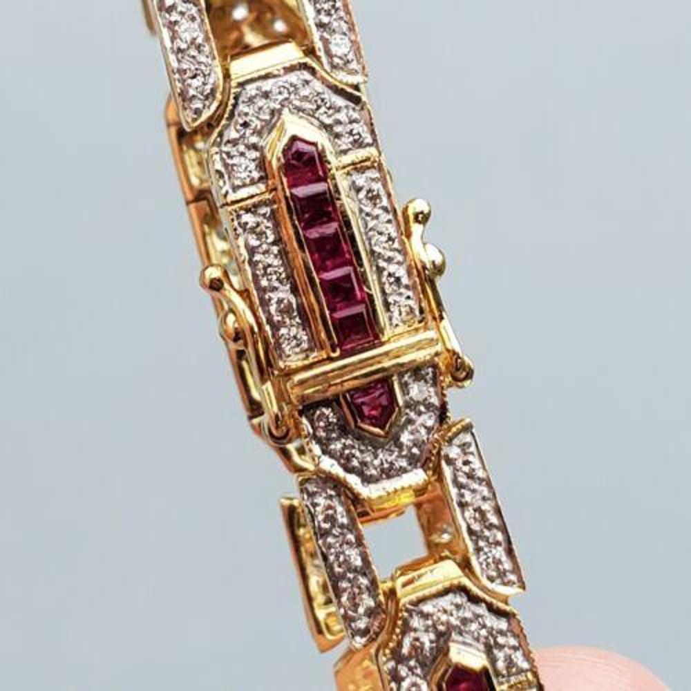Levian Bracelet de style Art déco en or jaune 18 carats avec diamants et rubis baguettes en vente 5