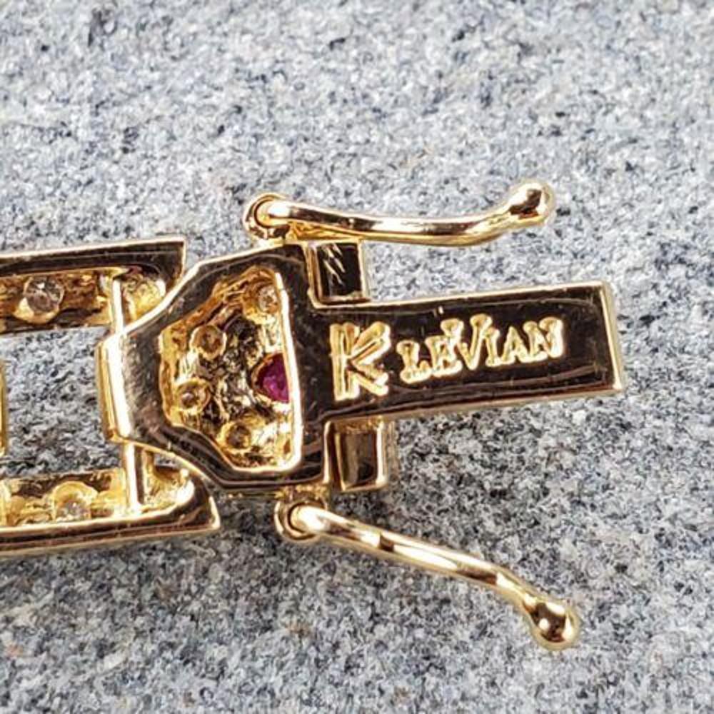 Levian Bracelet de style Art déco en or jaune 18 carats avec diamants et rubis baguettes en vente 6