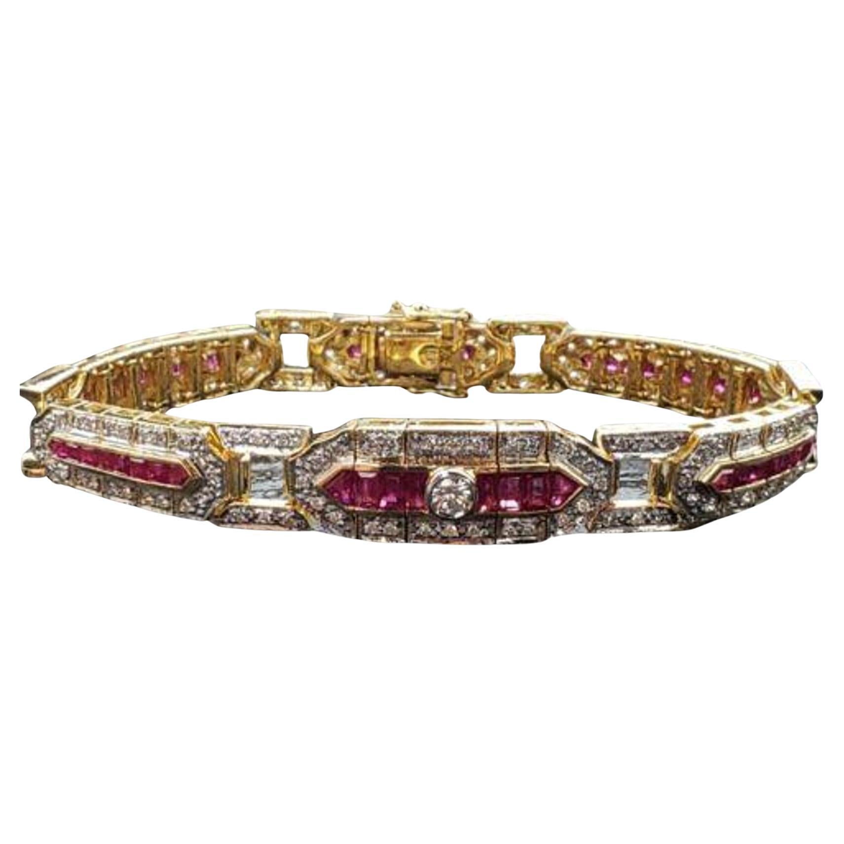 Bracciale Levian Diamante Rubino Stile Art Deco Oro giallo 18 carati Baguette