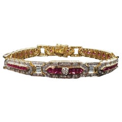Levian Bracelet de style Art déco en or jaune 18 carats avec diamants et rubis baguettes