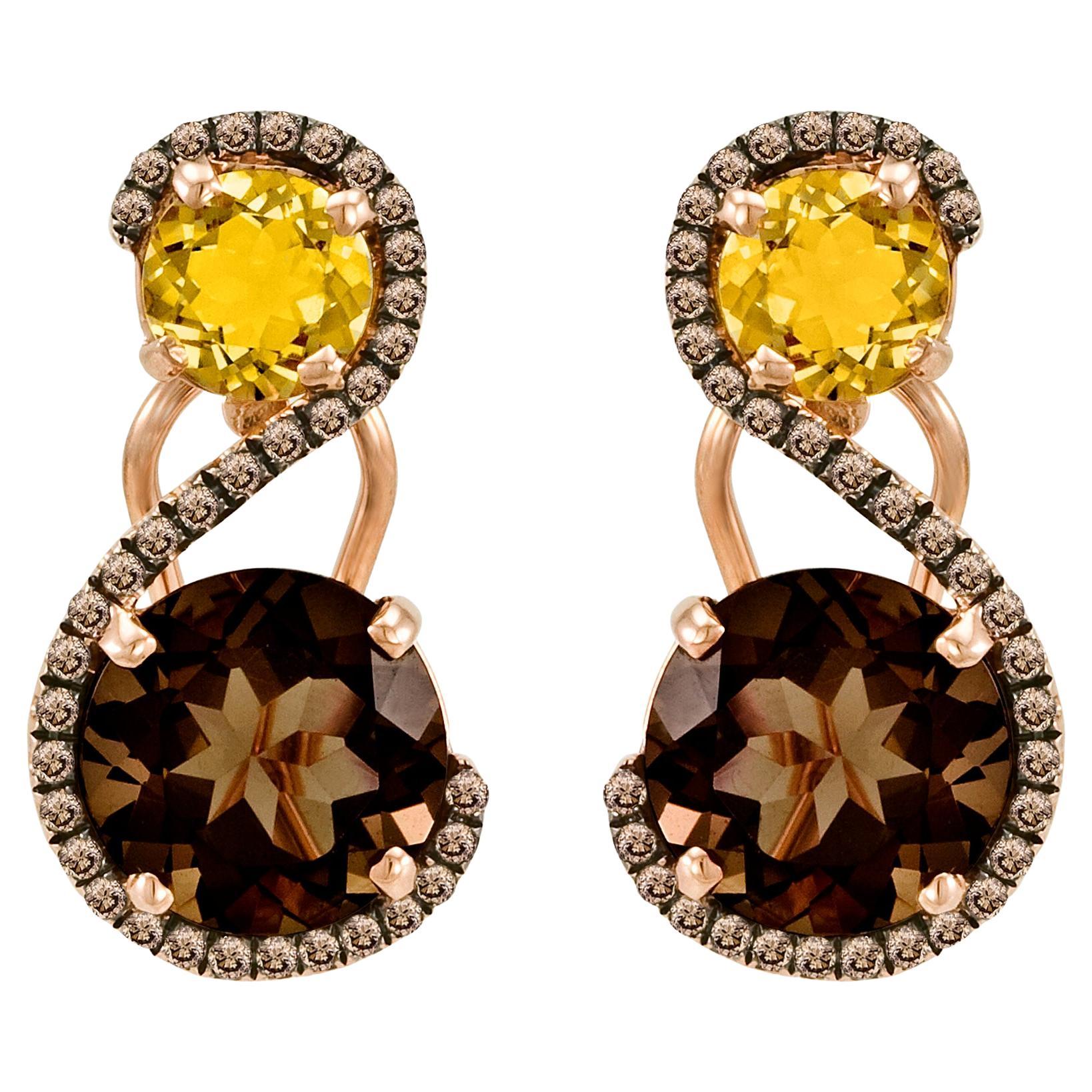 Levian Brown Smoky Quartz And Diamond Earrings In 14K Rose Gold