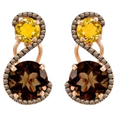 Levian Brown Smoky Quartz And Diamond Earrings In 14K Rose Gold