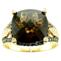 Levian Bague en or jaune 14 carats, quartz brun fumé et diamants