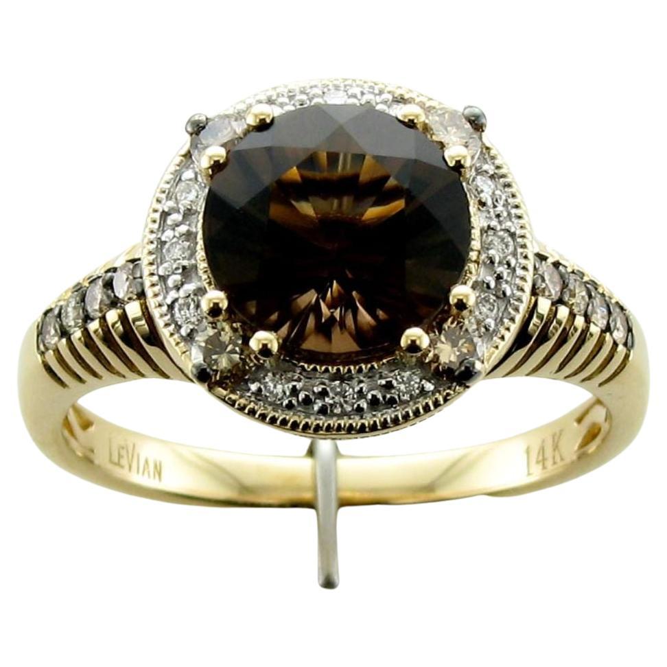 Levian Brown Smoky Quartz and Diamond Ring in 14K Yellow Gold For Sale