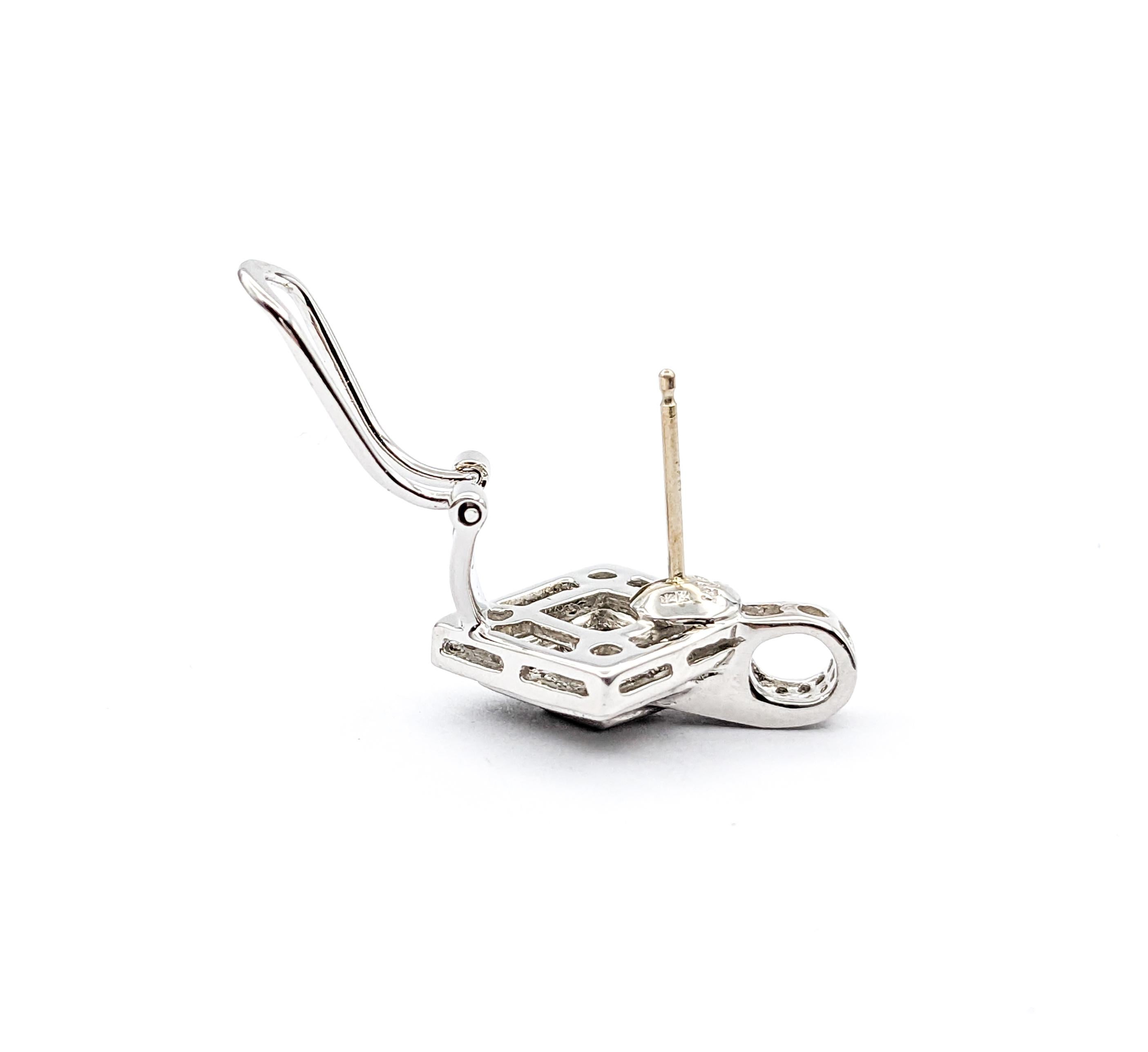 Contemporary LeVian Champange Diamond Omega Earrings in 18k White Gold For Sale
