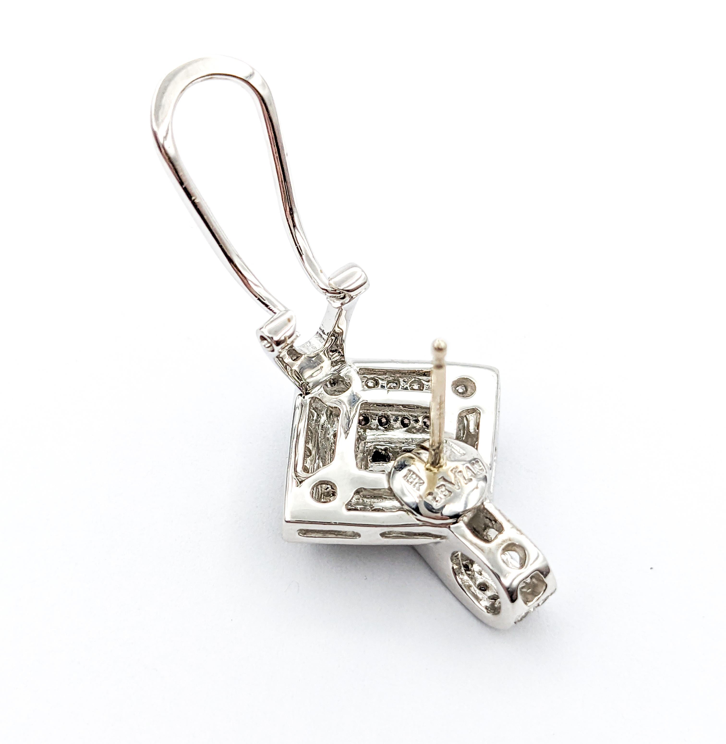 Princess Cut LeVian Champange Diamond Omega Earrings in 18k White Gold For Sale
