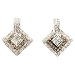 LeVian Champange Diamond Omega Earrings in 18k White Gold
