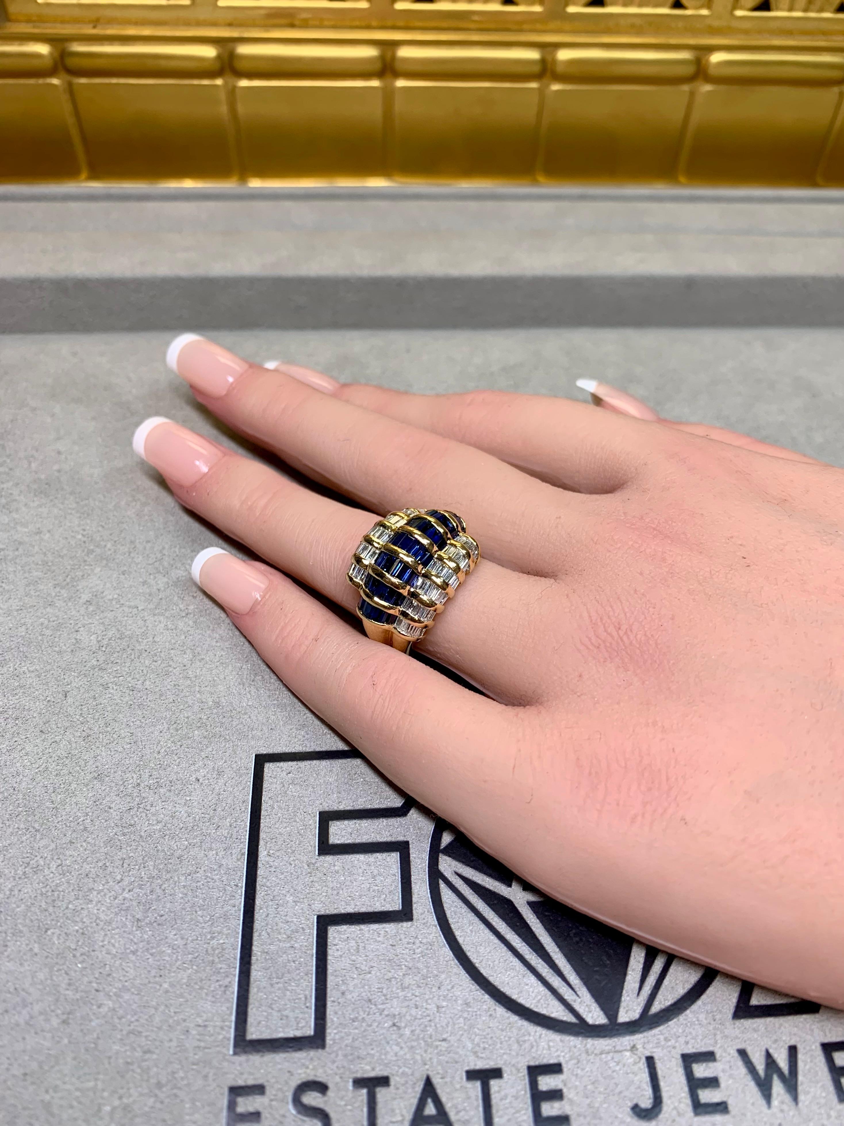 Levian Channel Set Baguette Diamond Sapphire Bypass Cocktail Ring Sz 7 For Sale 4