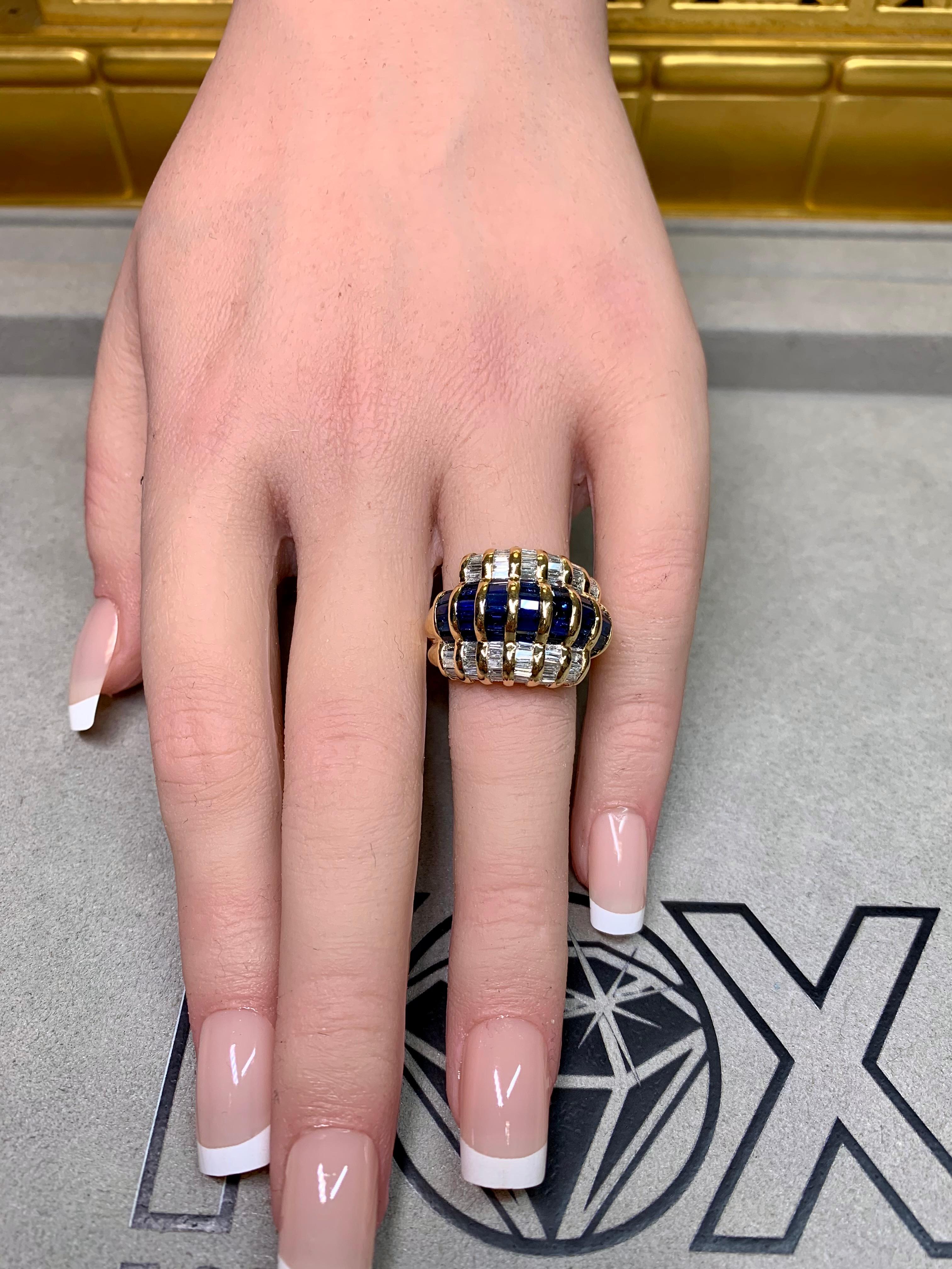 Levian Channel Set Baguette Diamond Sapphire Bypass Cocktail Ring Sz 7 For Sale 5