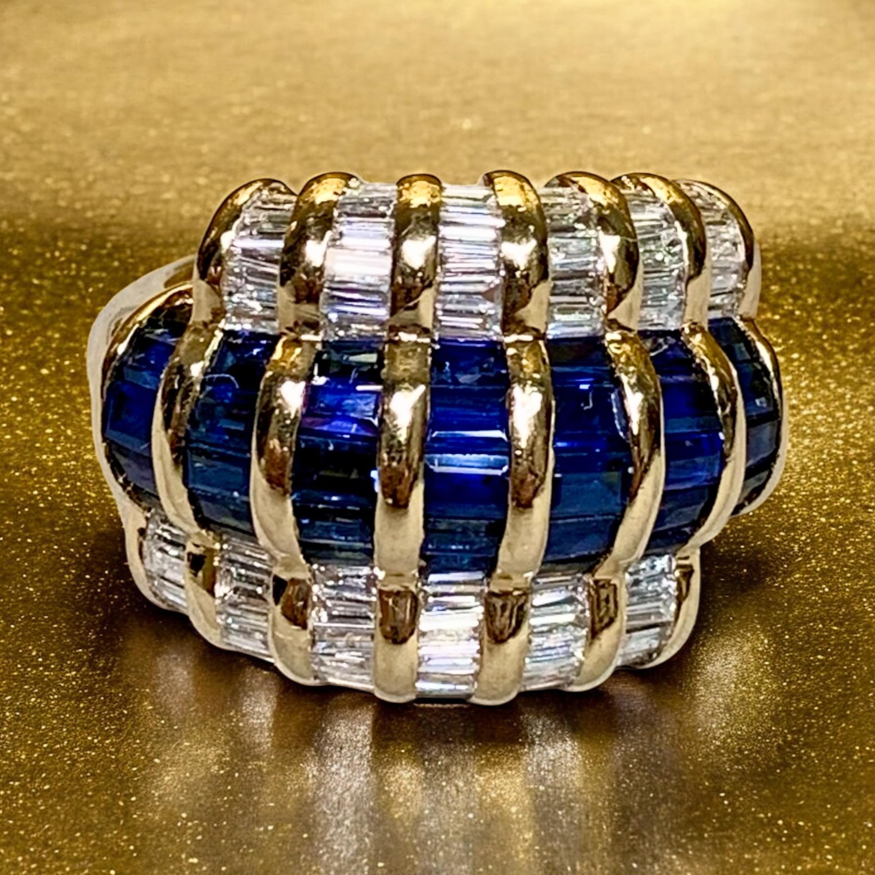 Levian Channel Set Baguette Diamond Sapphire Bypass Cocktail Ring Sz 7 For Sale 6