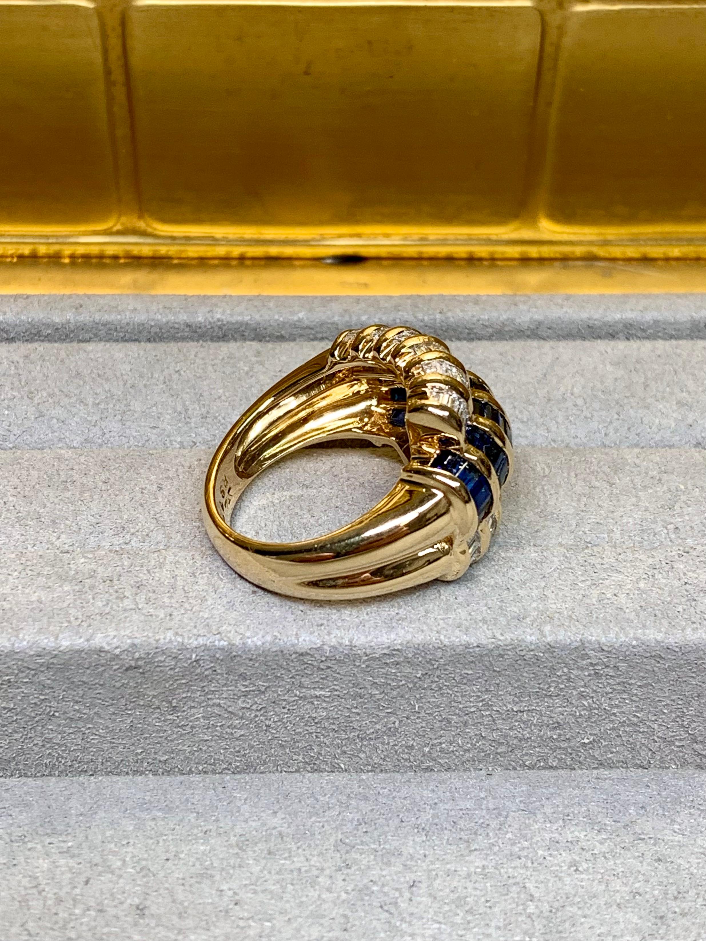 Baguette Cut Levian Channel Set Baguette Diamond Sapphire Bypass Cocktail Ring Sz 7 For Sale
