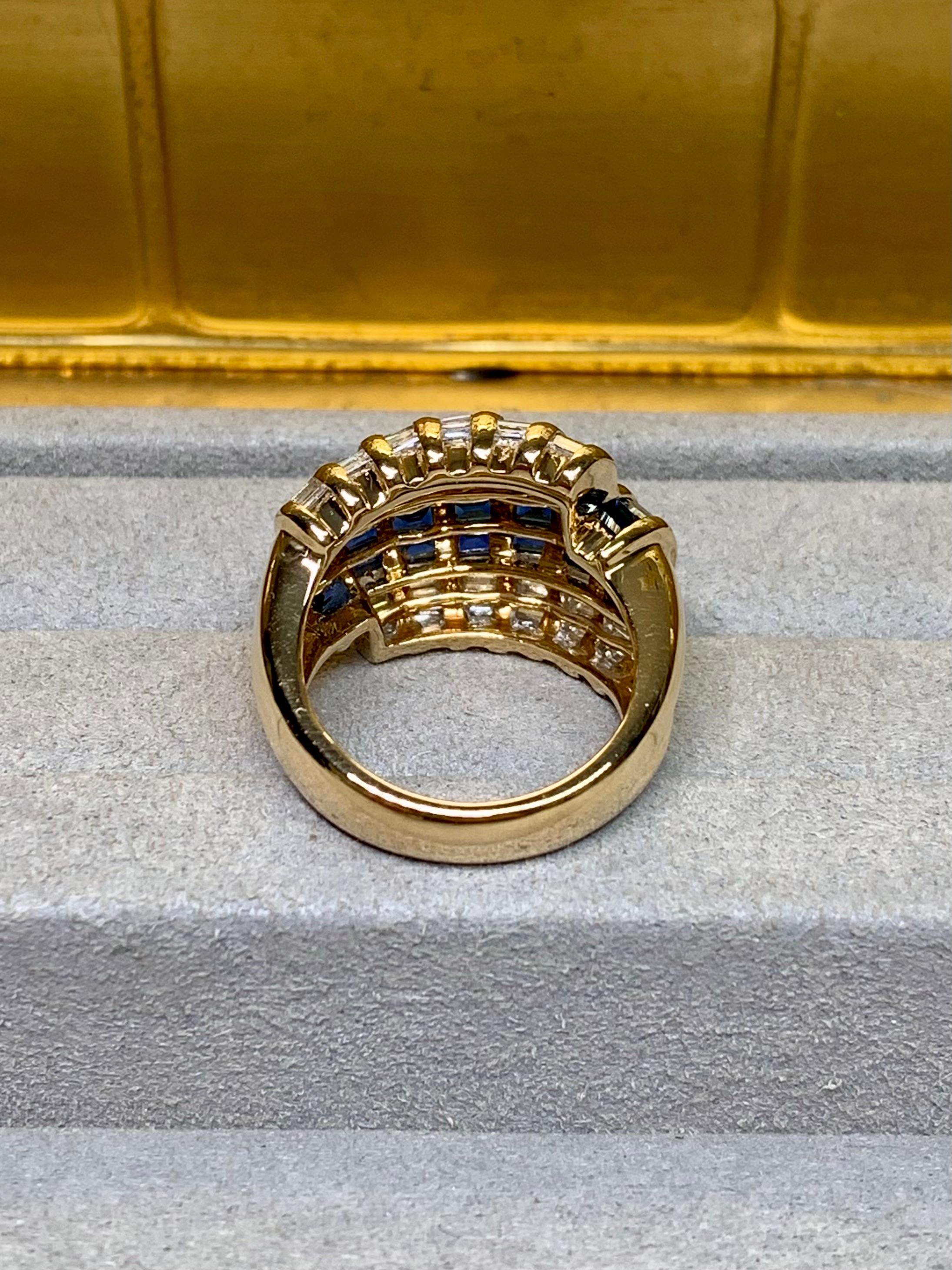 Levian Channel Set Baguette Diamond Sapphire Bypass Cocktail Ring Sz 7 In Excellent Condition For Sale In Winter Springs, FL