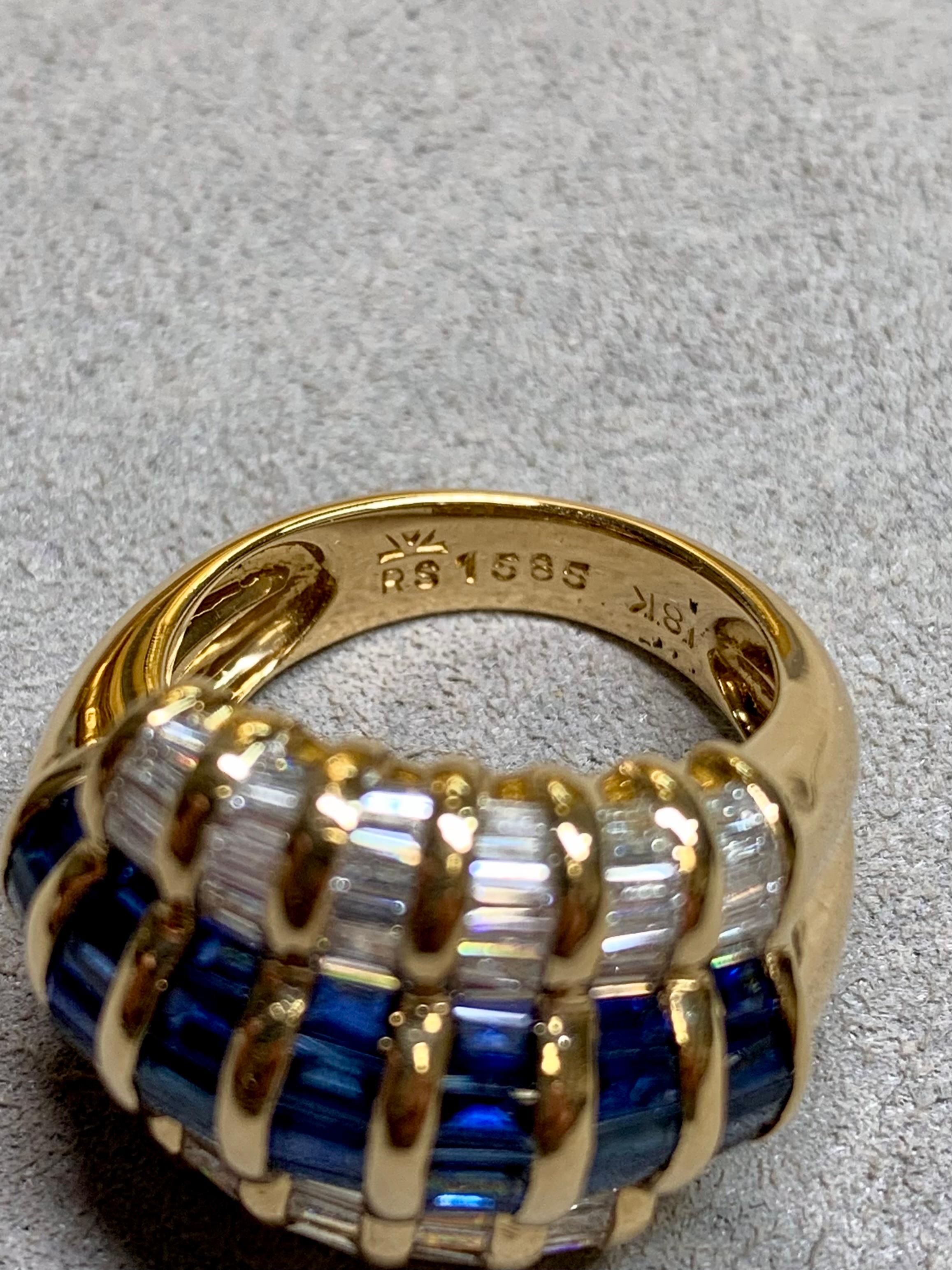Women's or Men's Levian Channel Set Baguette Diamond Sapphire Bypass Cocktail Ring Sz 7 For Sale
