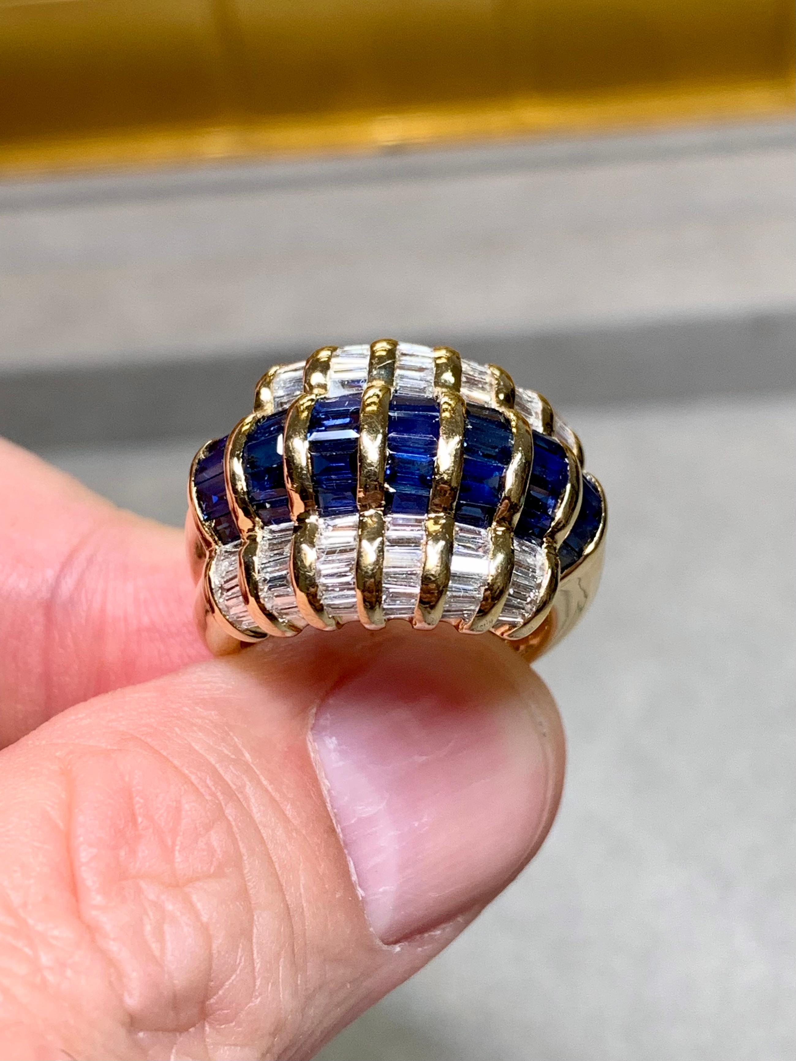 Levian Channel Set Baguette Diamond Sapphire Bypass Cocktail Ring Sz 7 For Sale 2