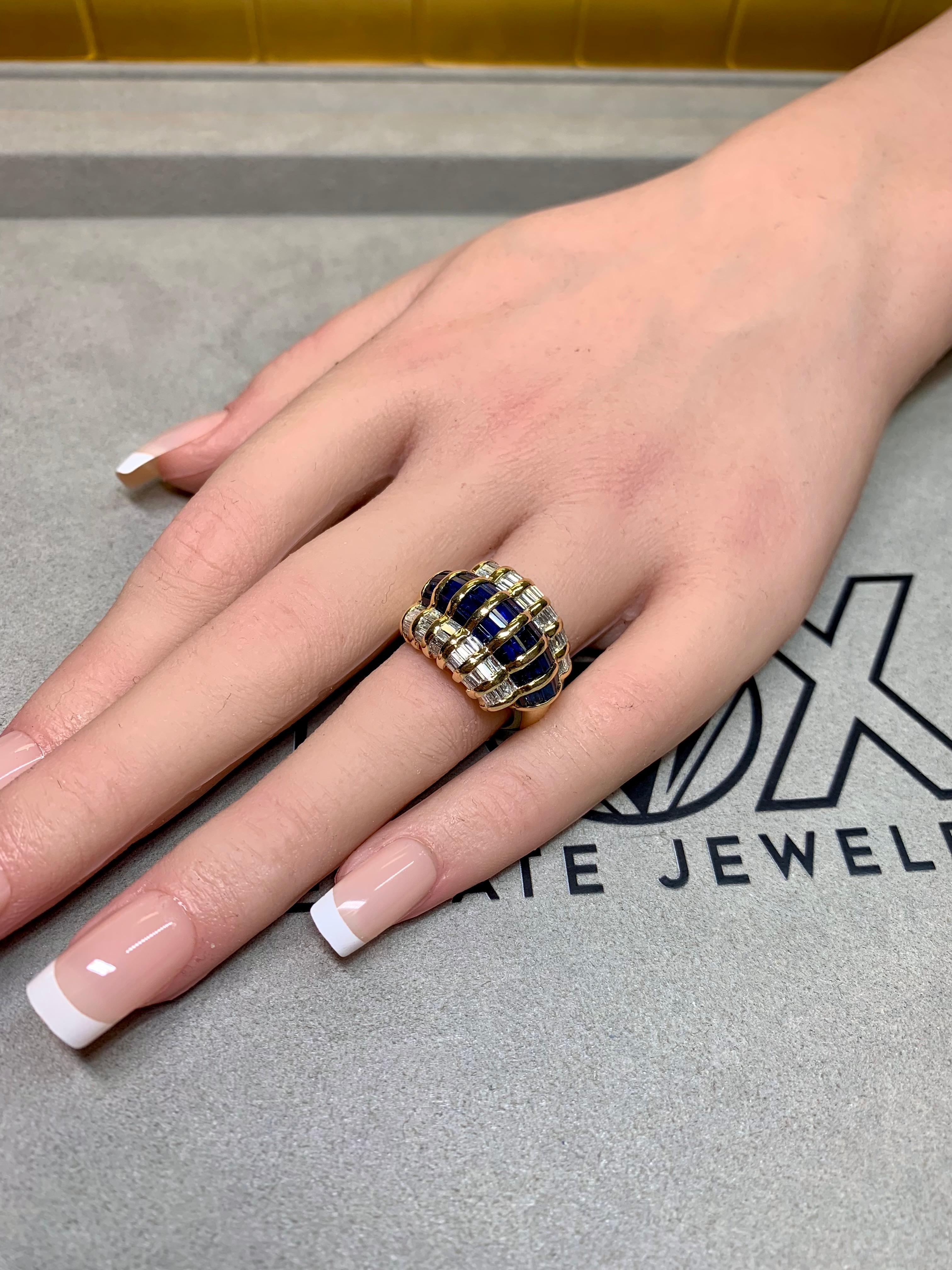 Levian Channel Set Baguette Diamond Sapphire Bypass Cocktail Ring Sz 7 For Sale 3