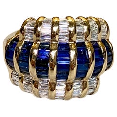 Levian Channel Set Baguette Diamond Sapphire Bypass Cocktail Ring Sz 7