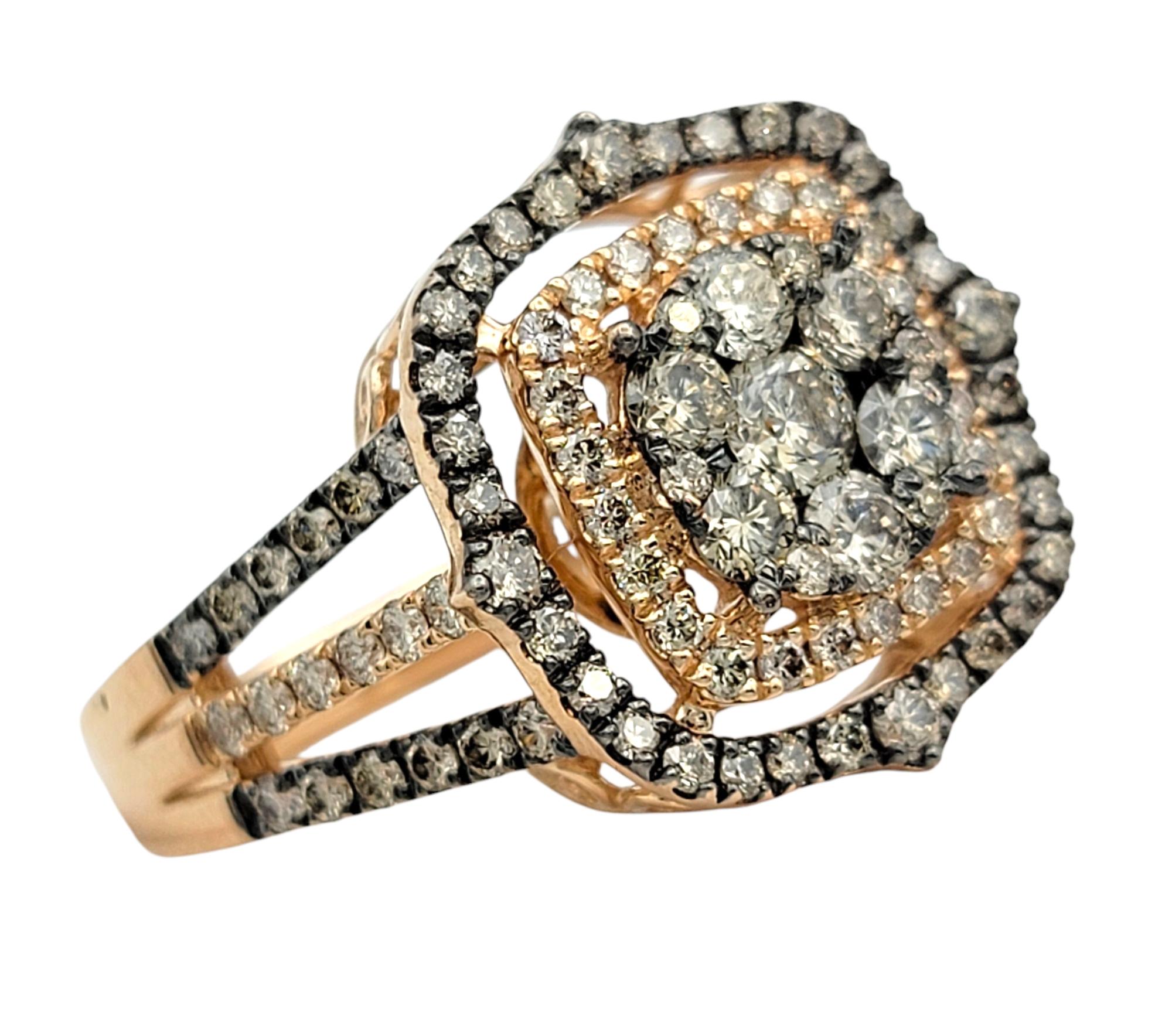 Contemporary Le Vian Chocolate and Nude Diamond Split Shank Cocktail Ring 14 Karat Rose Gold For Sale
