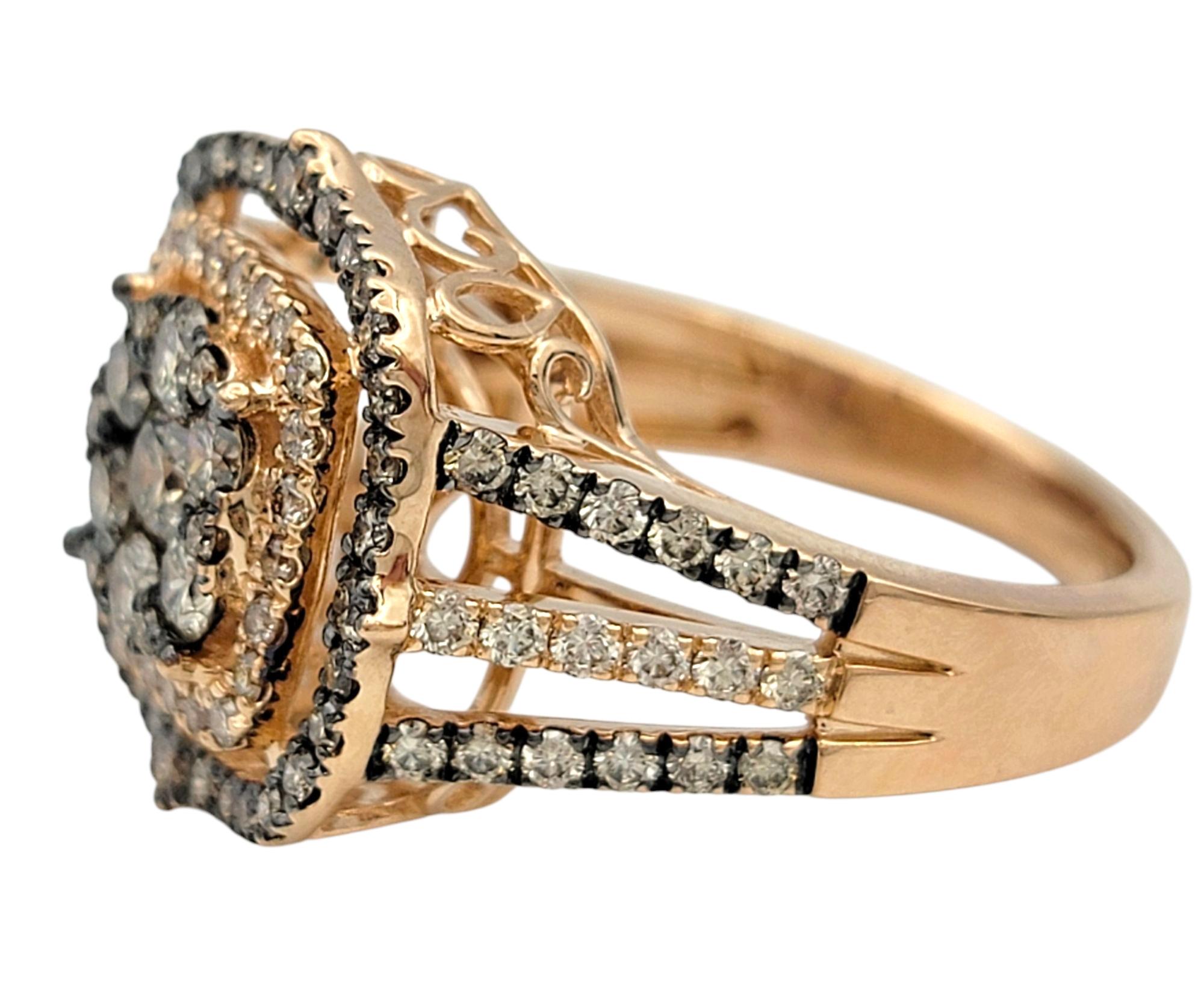Round Cut Le Vian Chocolate and Nude Diamond Split Shank Cocktail Ring 14 Karat Rose Gold For Sale
