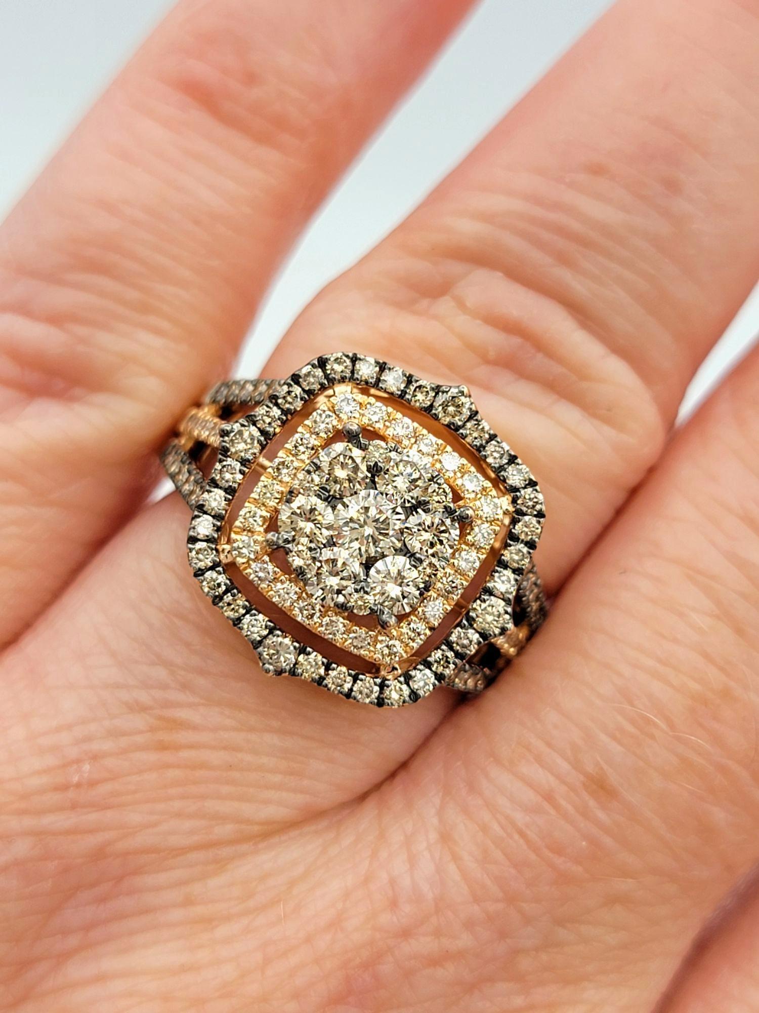 Le Vian Chocolate and Nude Diamond Split Shank Cocktail Ring 14 Karat Rose Gold For Sale 2