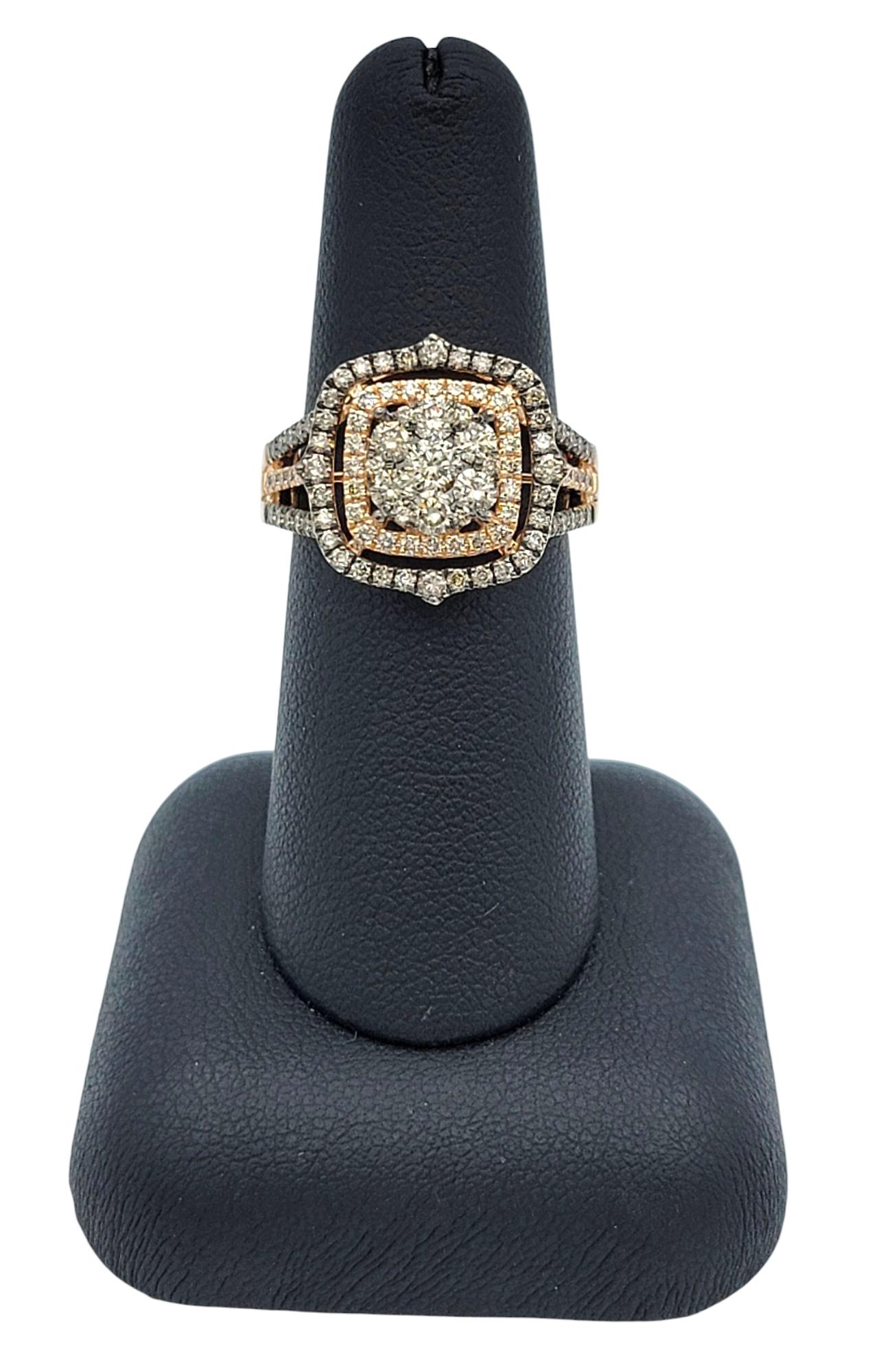 Le Vian Chocolate and Nude Diamond Split Shank Cocktail Ring 14 Karat Rose Gold For Sale 3