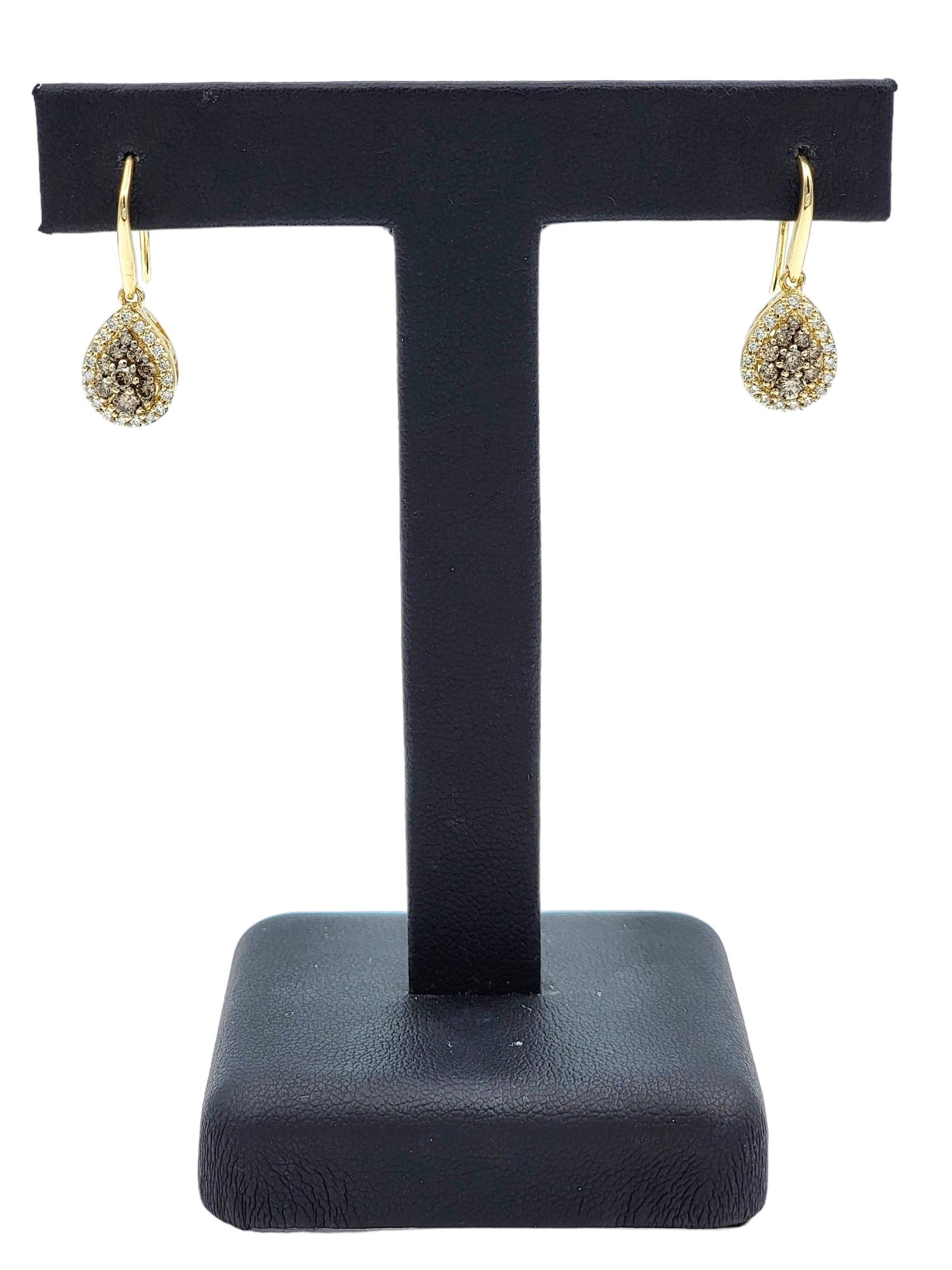 Women's Le Vian Chocolate and White Diamond Dangle Earrings Set in 14 Karat Yellow Gold For Sale