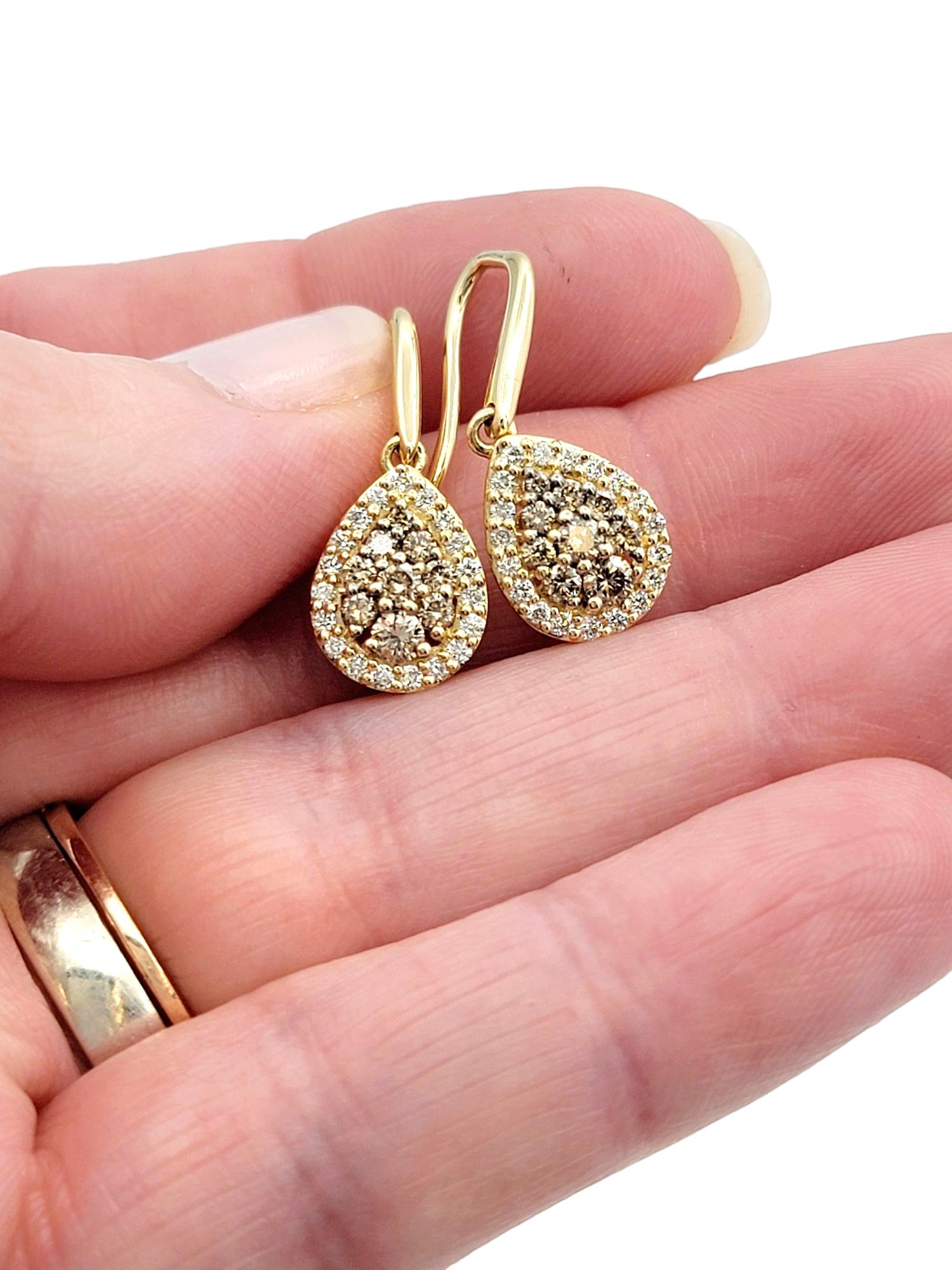 Le Vian Chocolate and White Diamond Dangle Earrings Set in 14 Karat Yellow Gold For Sale 1