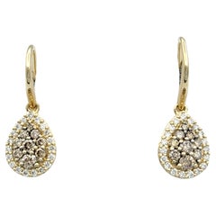 Le Vian Chocolate and White Diamond Dangle Earrings Set in 14 Karat Yellow Gold