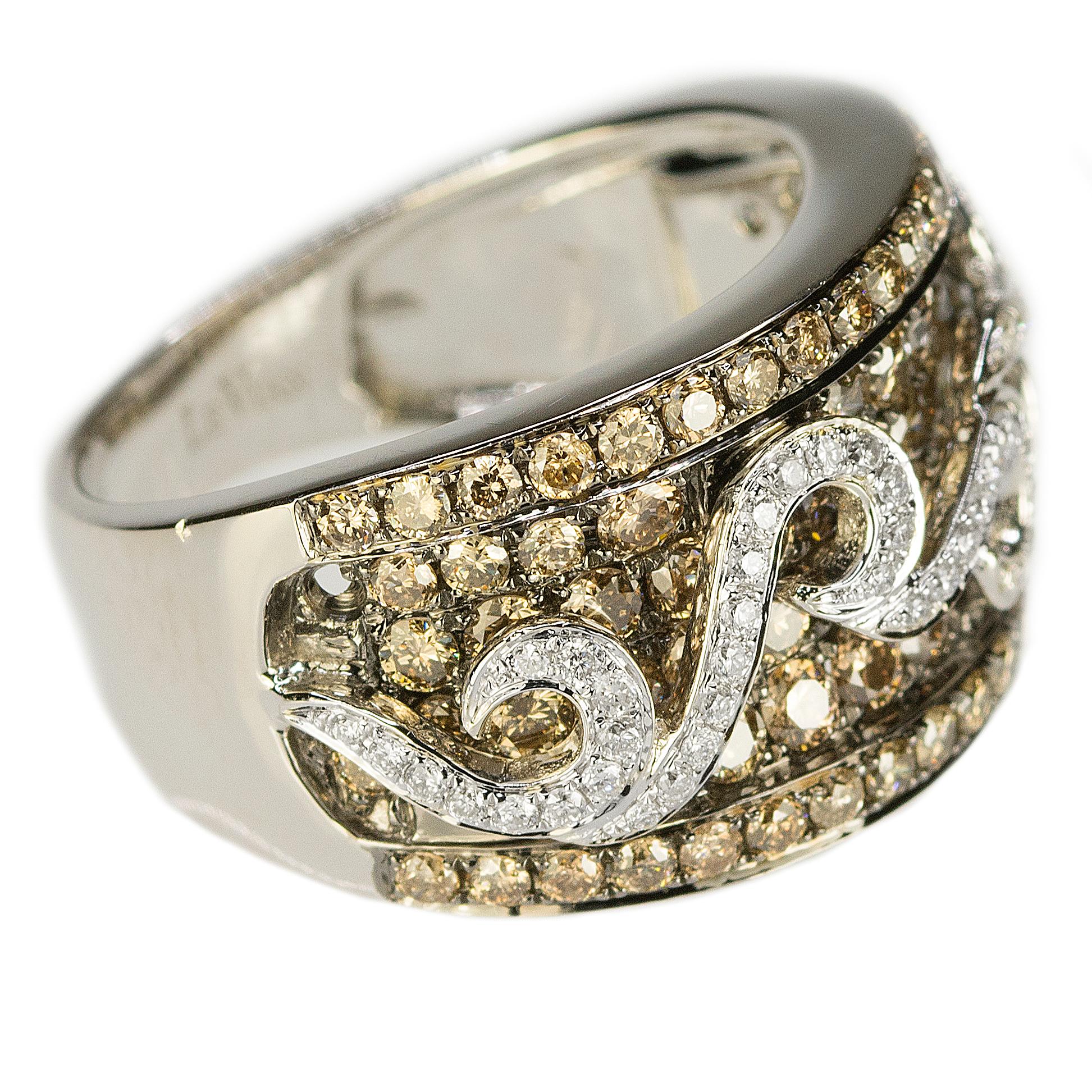 Women's or Men's LeVian Chocolate and White Diamond Gold Ring For Sale