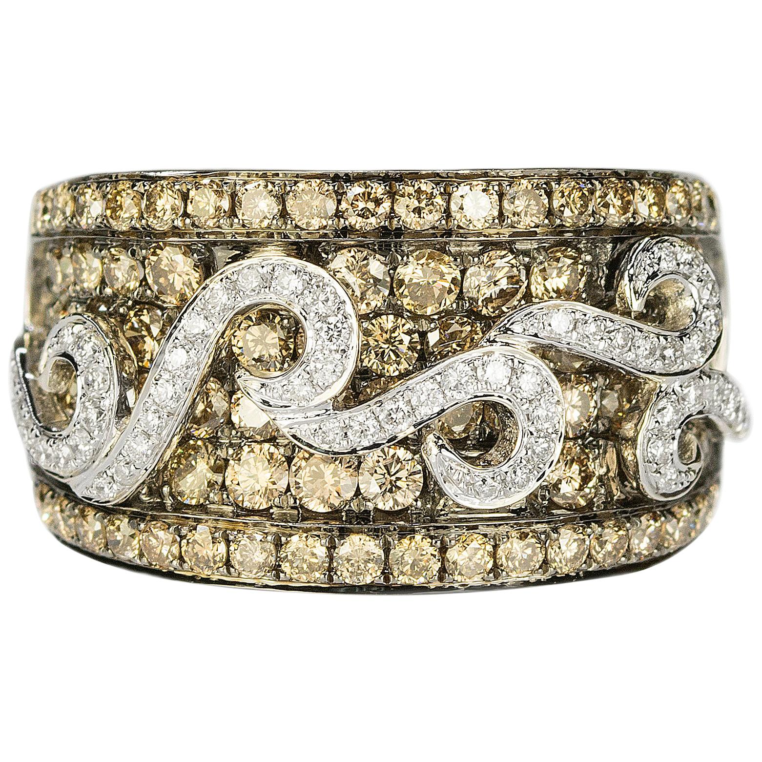 LeVian Chocolate and White Diamond Gold Ring For Sale