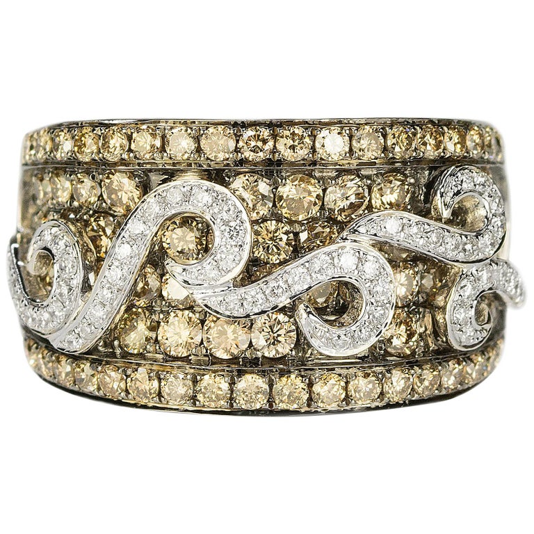 LeVian Chocolate and White Diamond Gold Ring For Sale
