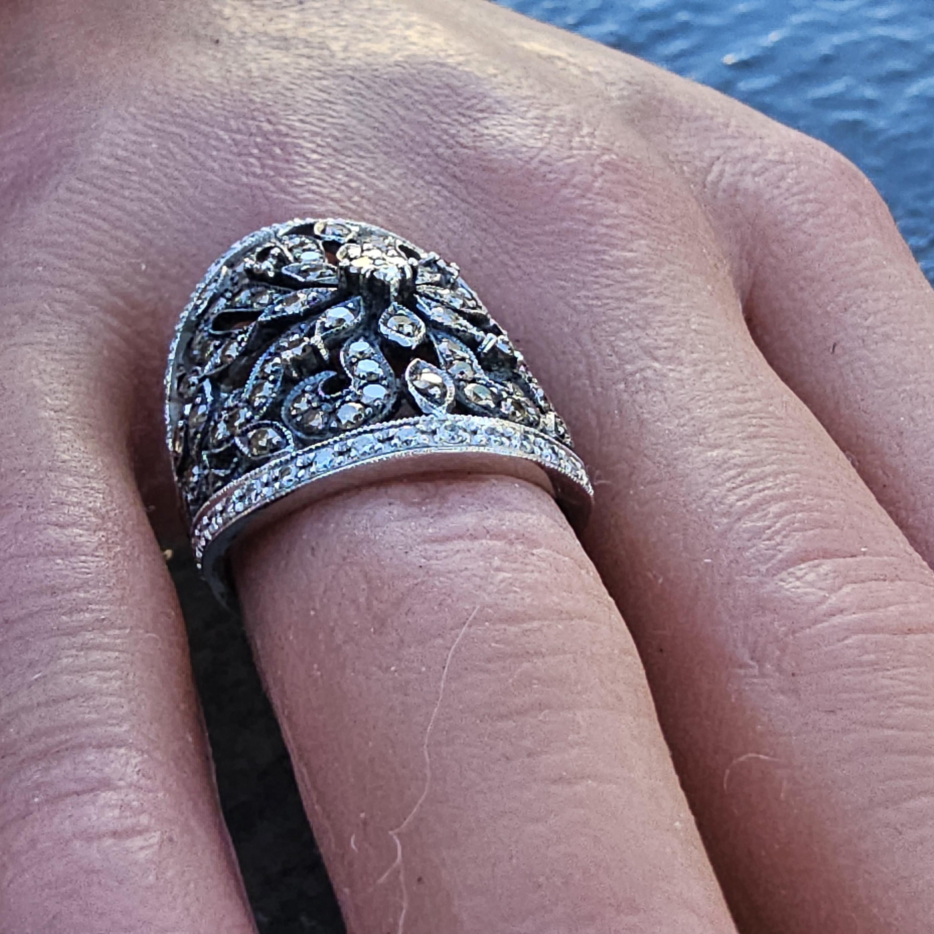Women's Levian Chocolate Diamond Saddle Wide Ring Band 14k White Gold sz 6.75 For Sale
