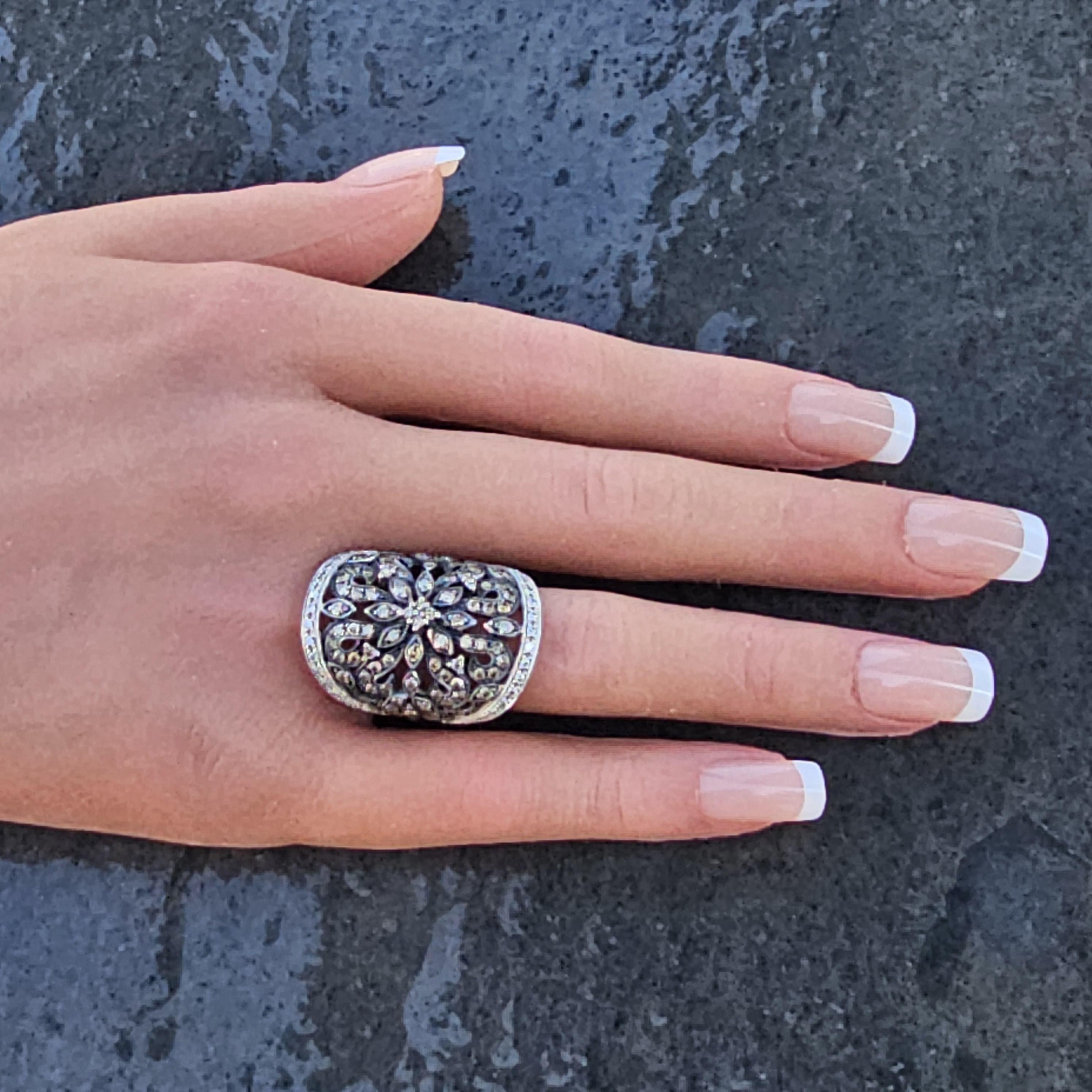 Levian Chocolate Diamond Saddle Wide Ring Band 14k White Gold sz 6.75 For Sale 1