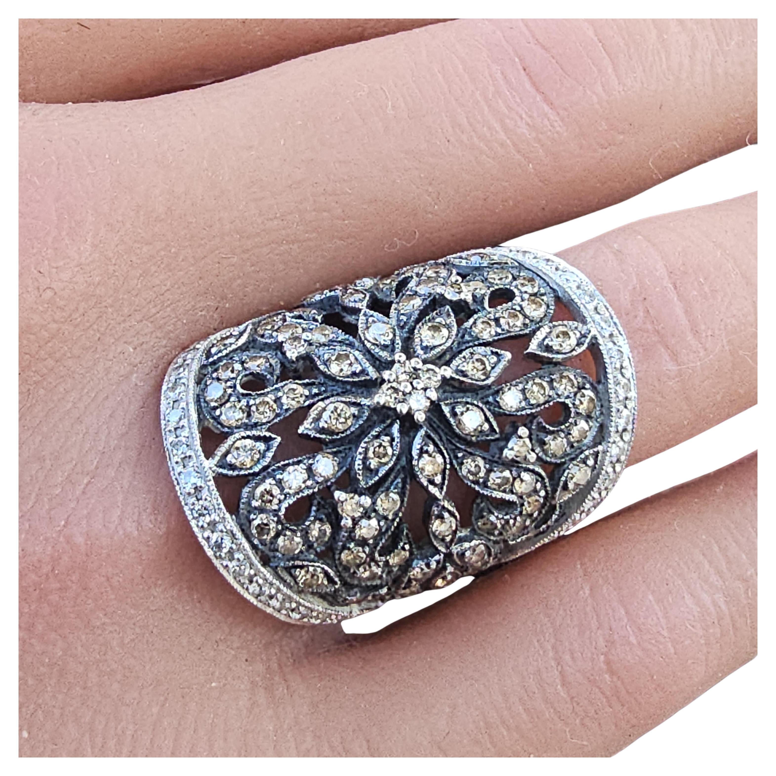 Levian Chocolate Diamond Saddle Wide Ring Band 14k White Gold sz 6.75