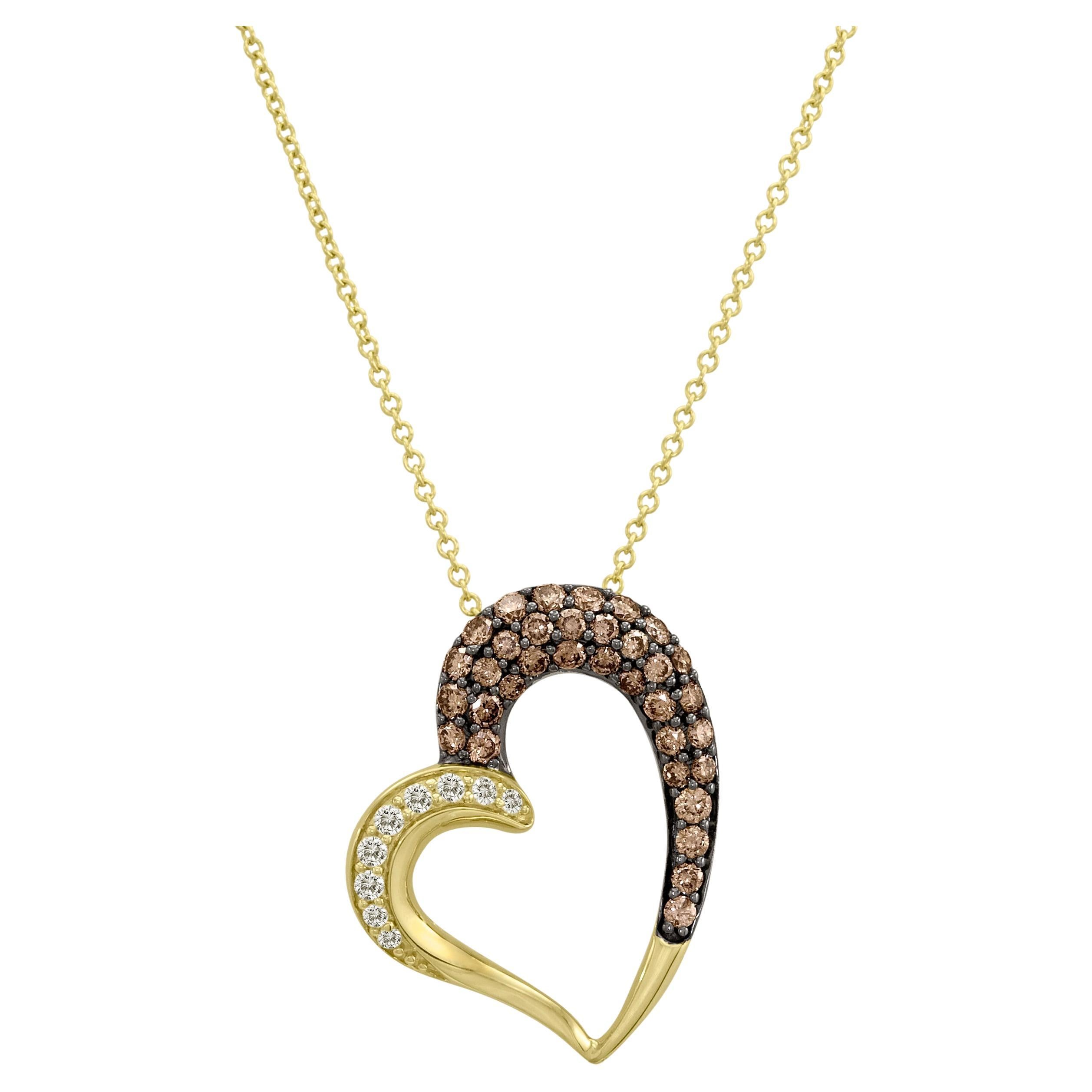 Levian Chocolate White Diamond Heart Pendant in 14K Gold 3 4 Cts For Sale