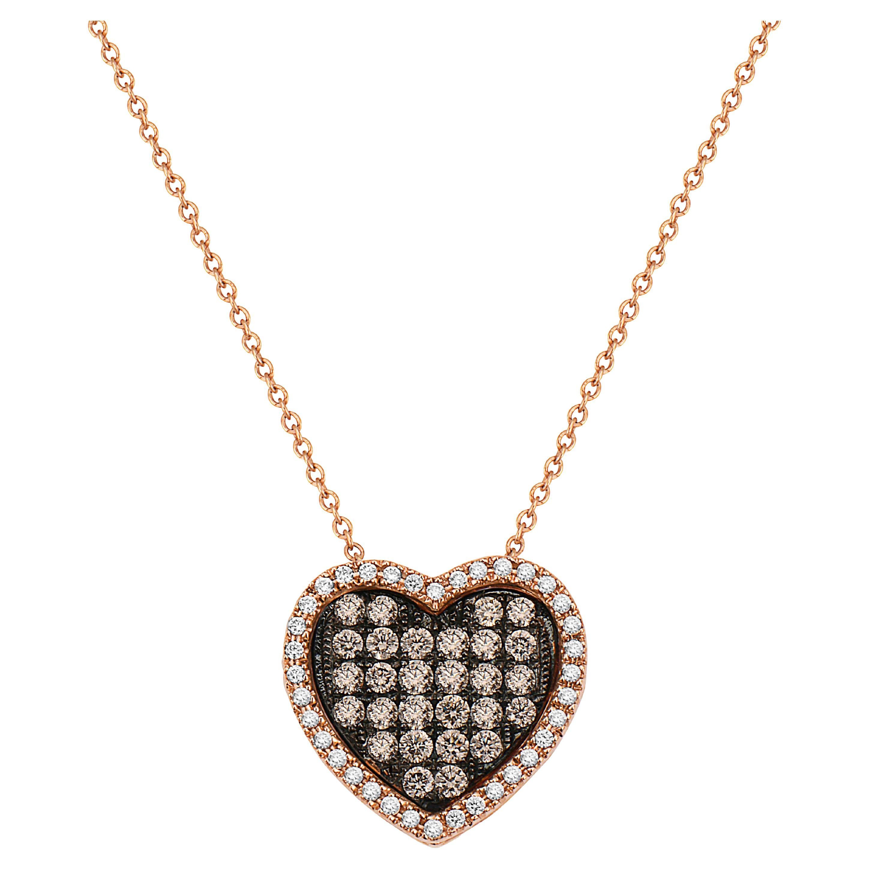 Le Vian Chocolate & White Diamond Heart Pendant in 14K Rose Gold 2/3 Cts For Sale