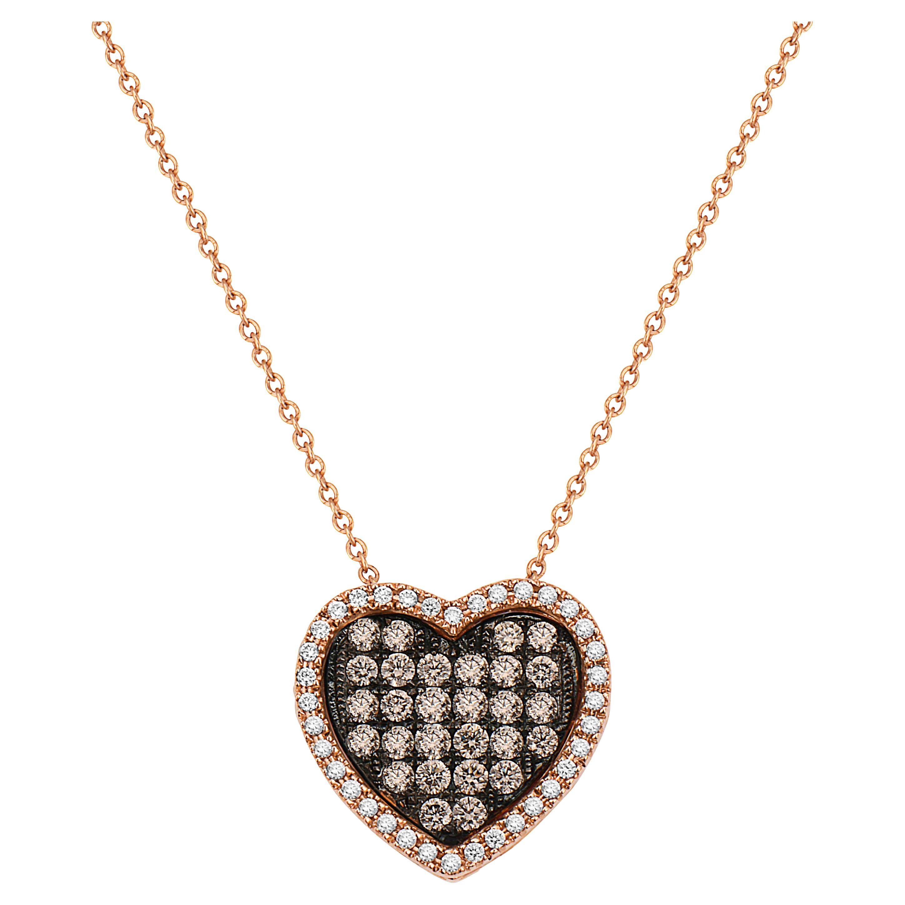 Levian Chocolate White Diamond Heart Pendant in 14K Rose Gold 2 3 Cts For Sale