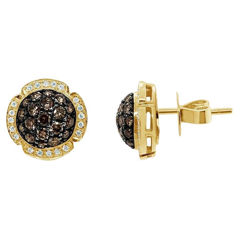 Boucles d'oreilles LeVian Chocolatier en or jaune 14 carats avec diamants chocolat et diamants blancs