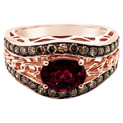 LeVian Chocolatier Ring Rhodolite Chocolate Diamonds 14K Strawberry Gold