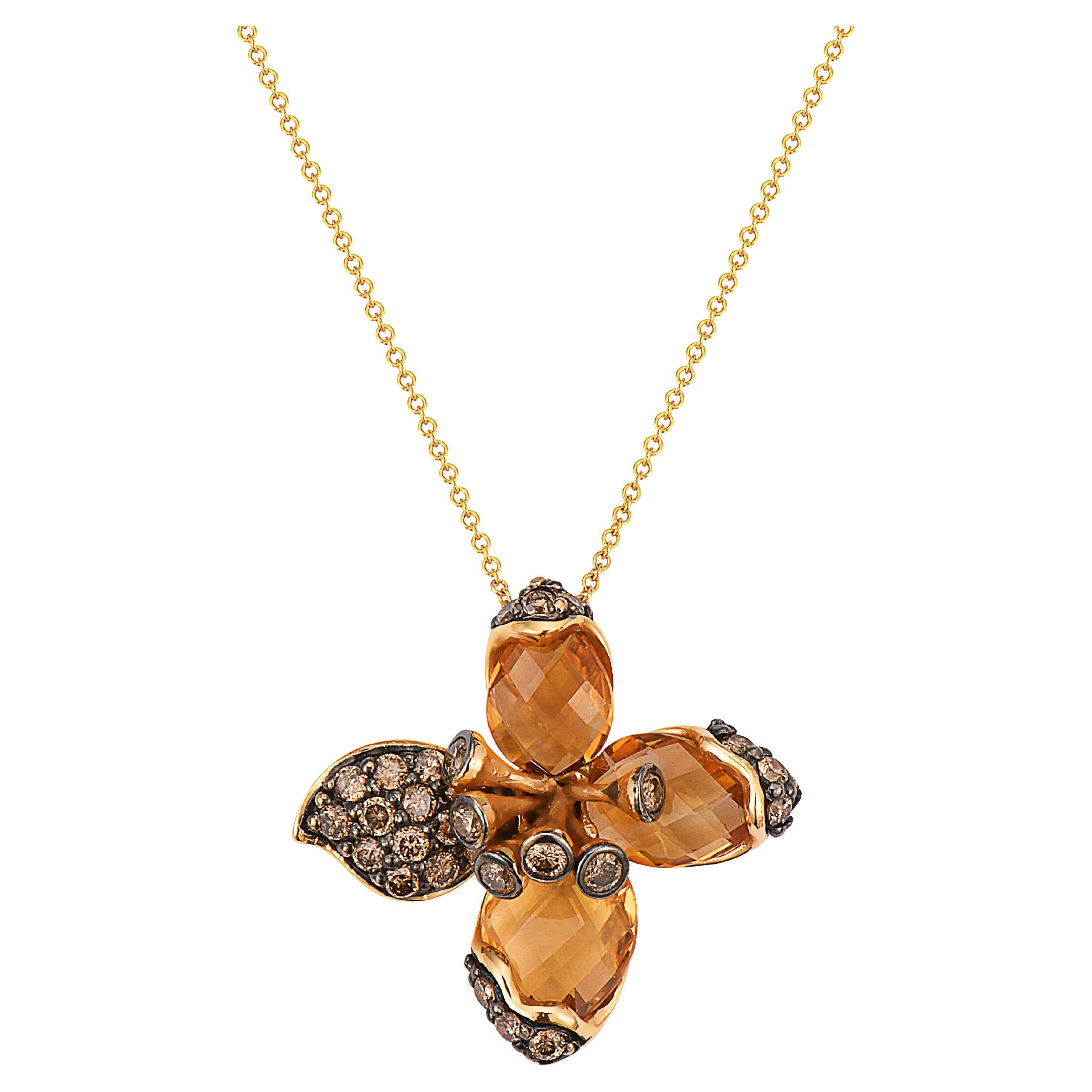 LeVian Citrine Chocolate Diamonds Pendant in 14K Gold-5 Cts For Sale