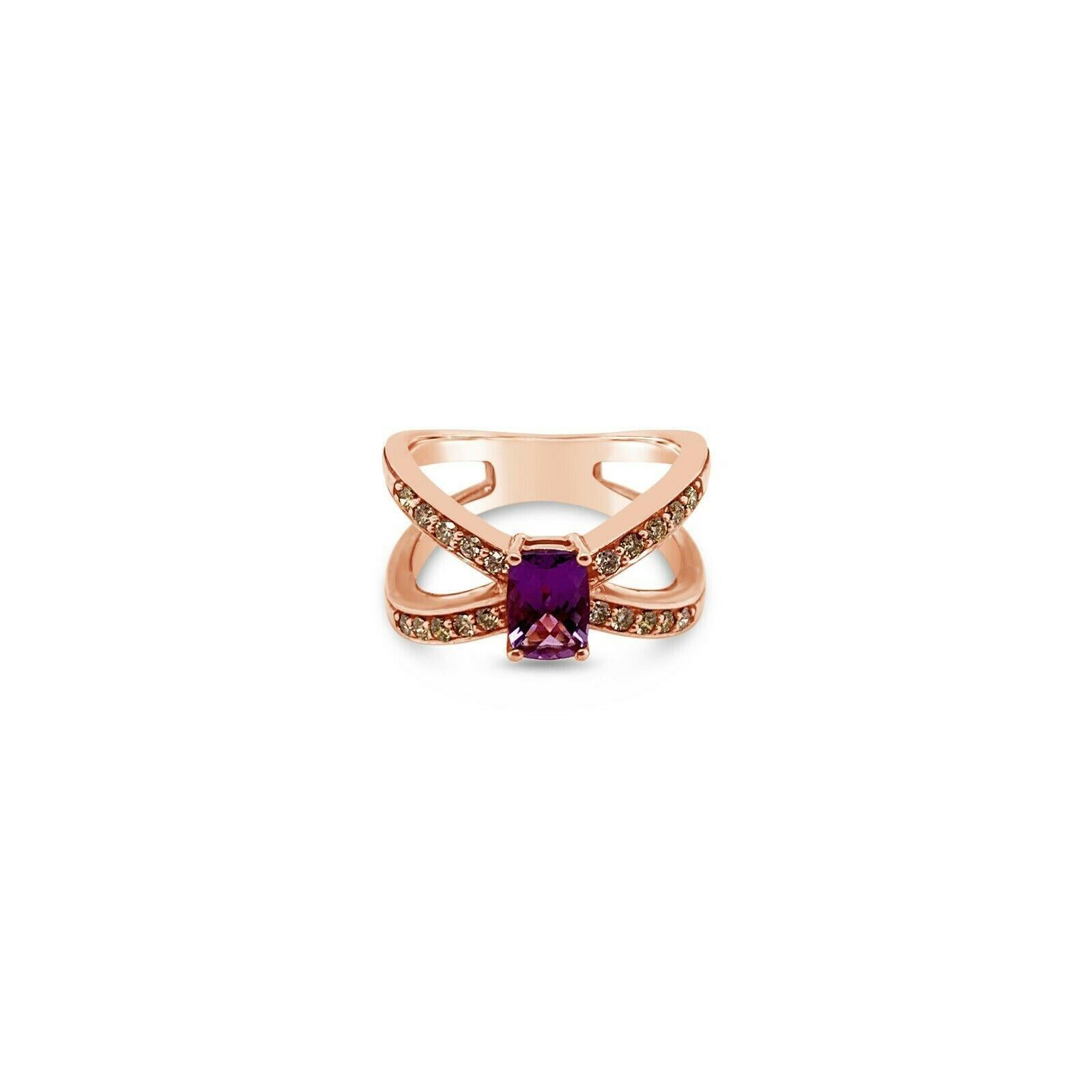 LeVian Creme Brulee Ring Amethyst Nude Diamonds 14K Strawberry Gold