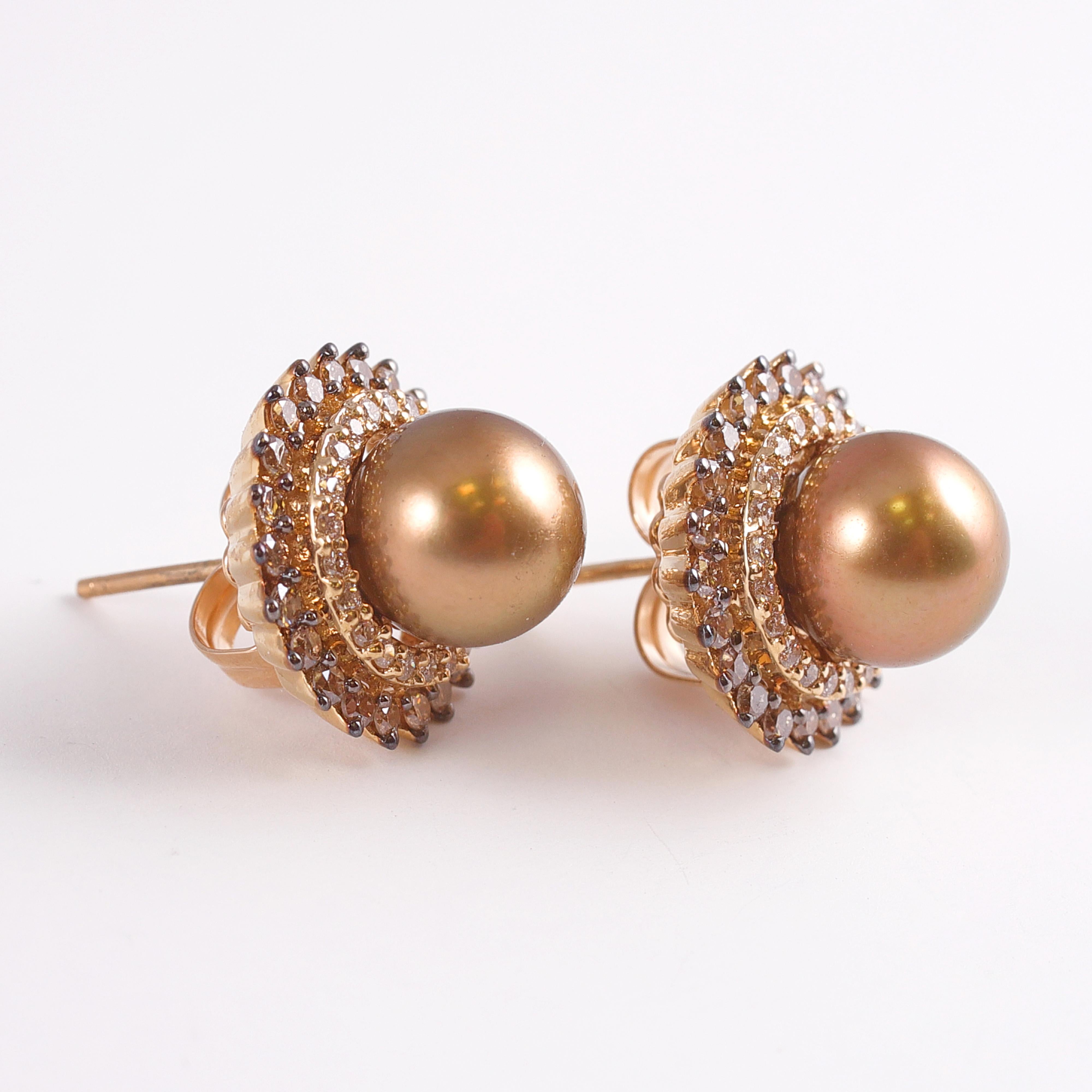 Round Cut LeVian Cultured Pearl Diamond Earrings