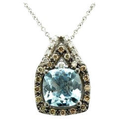 Levian Cushion Aquamarine Chocolate Diamond Pendant in 14k White Gold 1 5 8 Cts