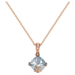 LeVian Cushion Aquamarine Gem & Diamond Pendant in 14K Rose Gold-1 1/3 cts