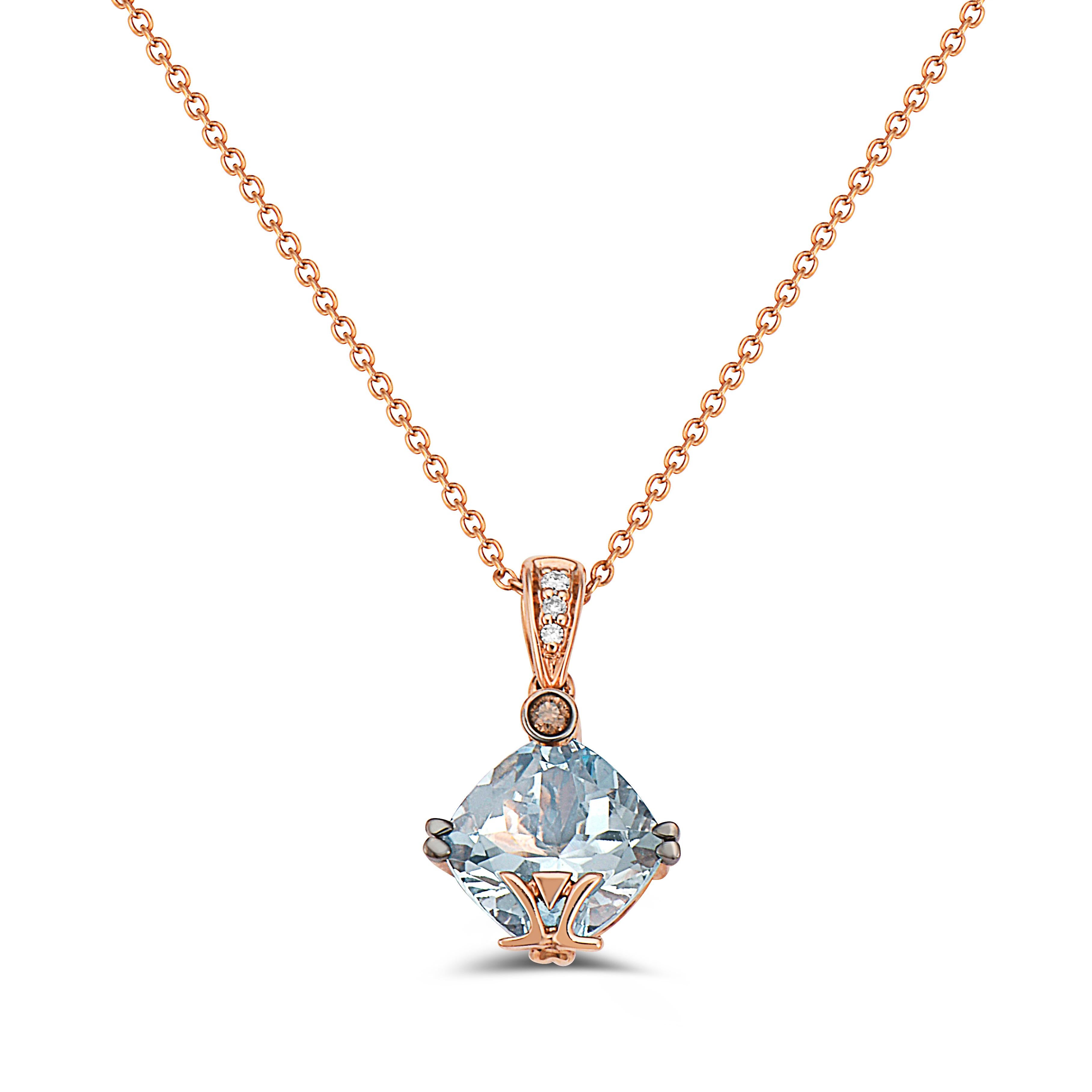 LeVian Cushion Aquamarine Gem & Diamond Pendant in 14K Rose Gold-1 1/3 Cts For Sale